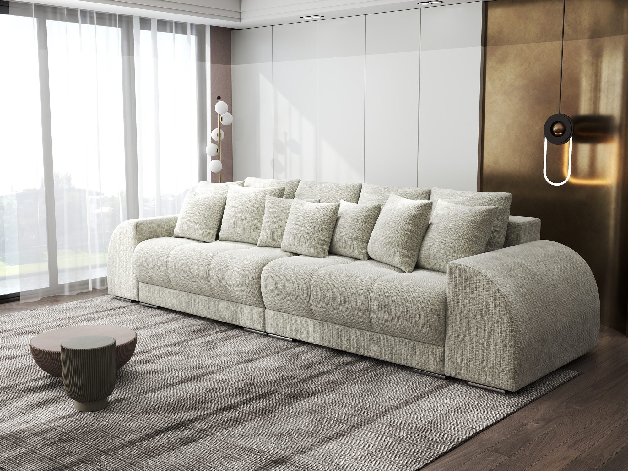 Canapea extensibilă dumonde cu 2 lăzi de depozitare si sezut confortabil din spuma high-density, Verona Cremona Bej 04 310x100 cm