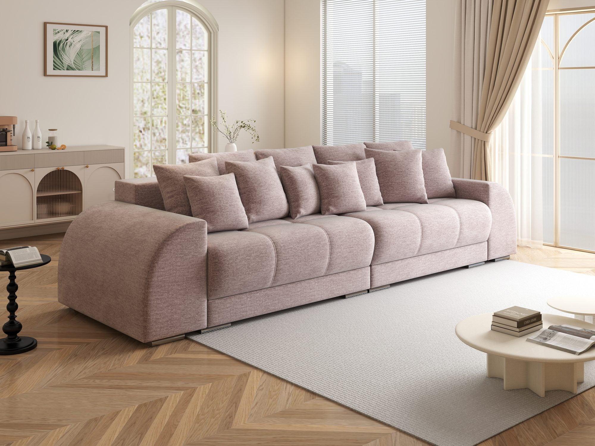 Canapea extensibilă dumonde cu 2 lăzi de depozitare si sezut confortabil din spuma high-density, Verona Monolith Roz Pudrat 62 310x100 cm