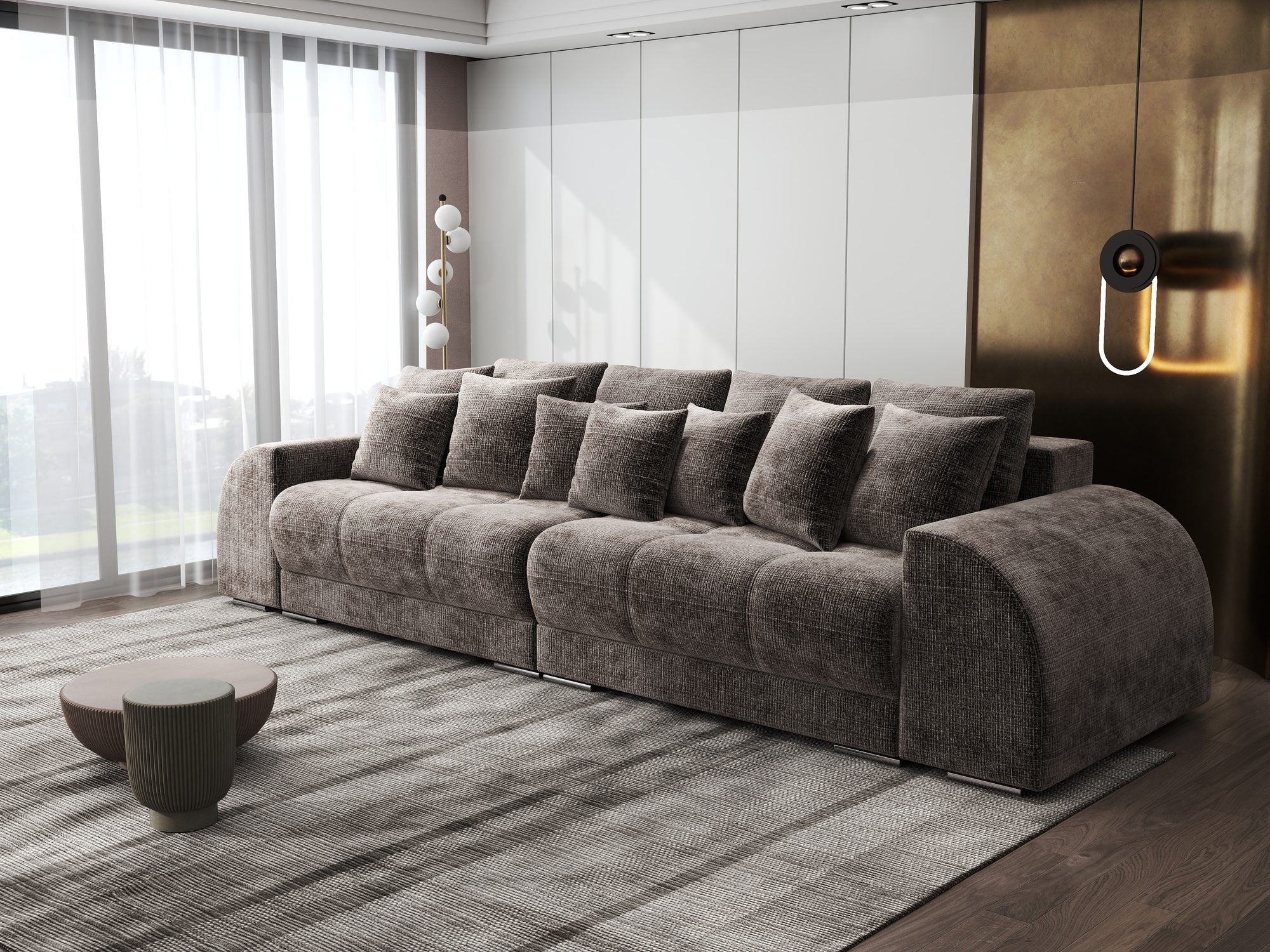 Canapea extensibilă dumonde cu 2 lăzi de depozitare si sezut confortabil din spuma high-density, Verona Cremona Maro-bej 24 310x100 cm