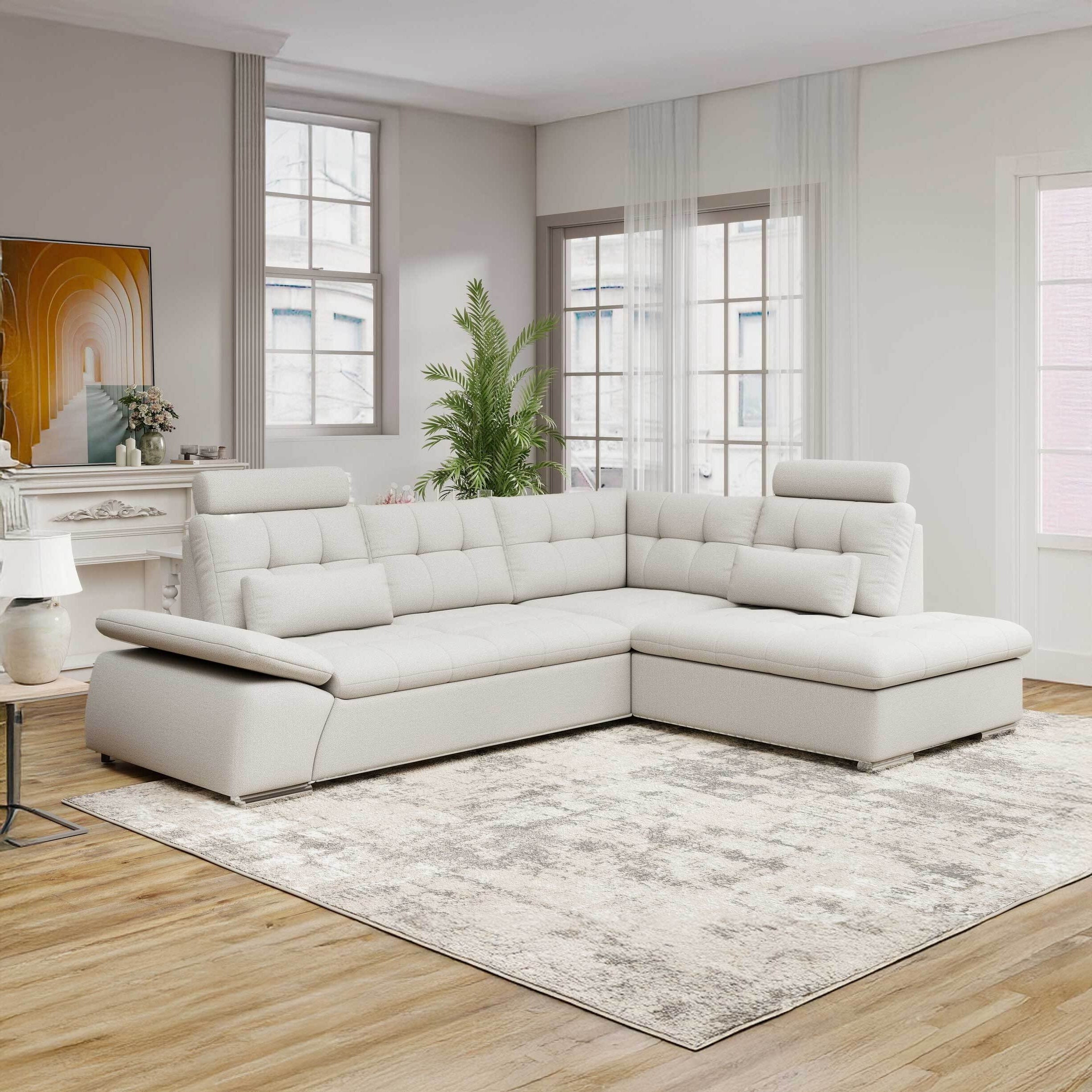 Colțar extensibil dumonde cu ladă de depozitare și șezut confortabil din spumă HR, Merkur XL Enjoy Bej 256x217 cm II