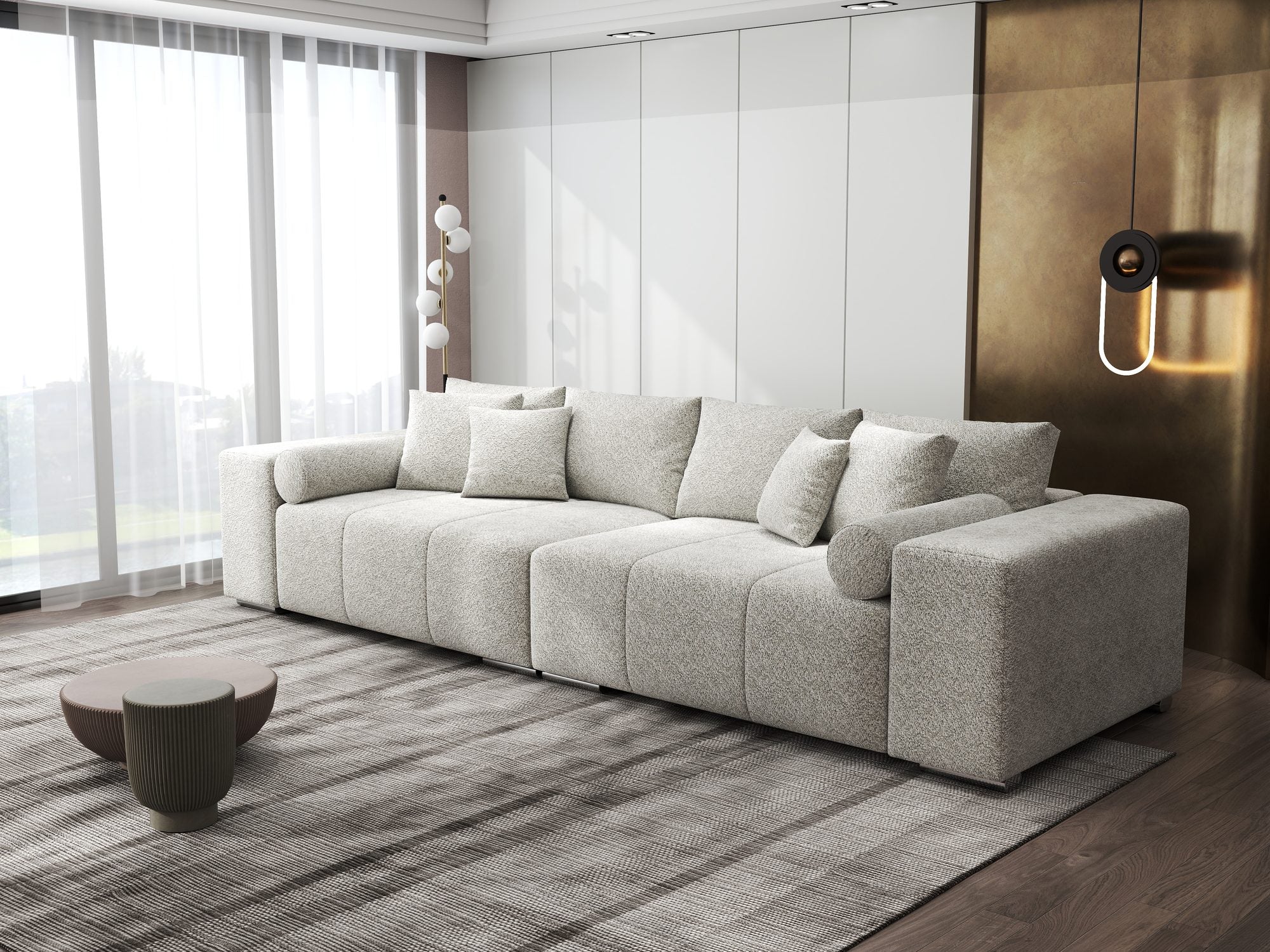 Canapea extensibilă dumonde cu ladă de depozitare si sezut confortabil din spuma high-density, Marbela XXL Arena Bej 2 290x100 cm