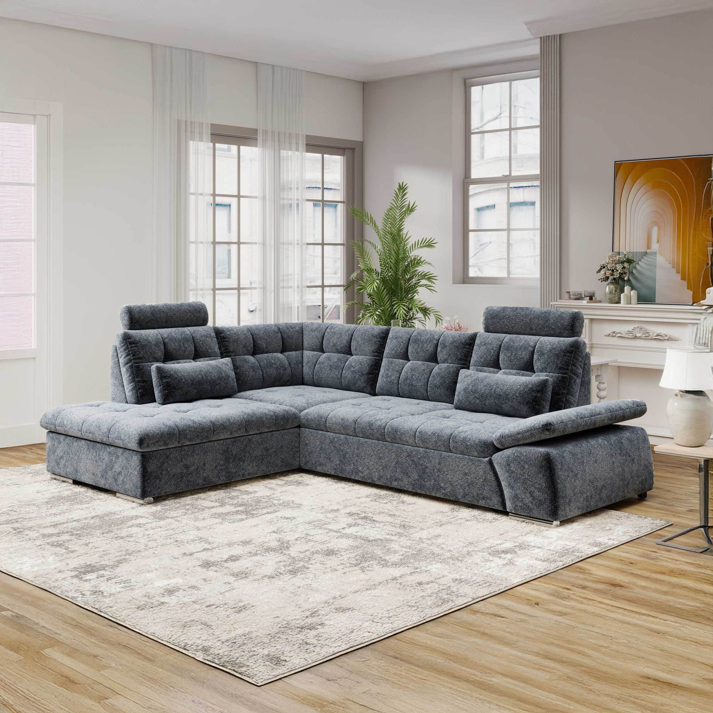 Colțar extensibil dumonde cu ladă de depozitare și șezut confortabil din spumă HR, Merkur XL Euphoria Gri Grafit 256x217 cm