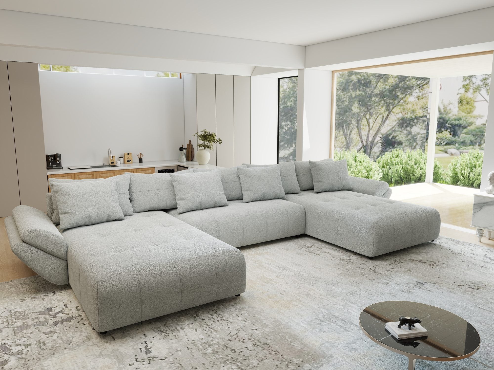 Colțar extensibil dumonde cu ladă de depozitare si sezut confortabil din spuma high-density, Berlin U Quelle Gri 83 380x180 cm