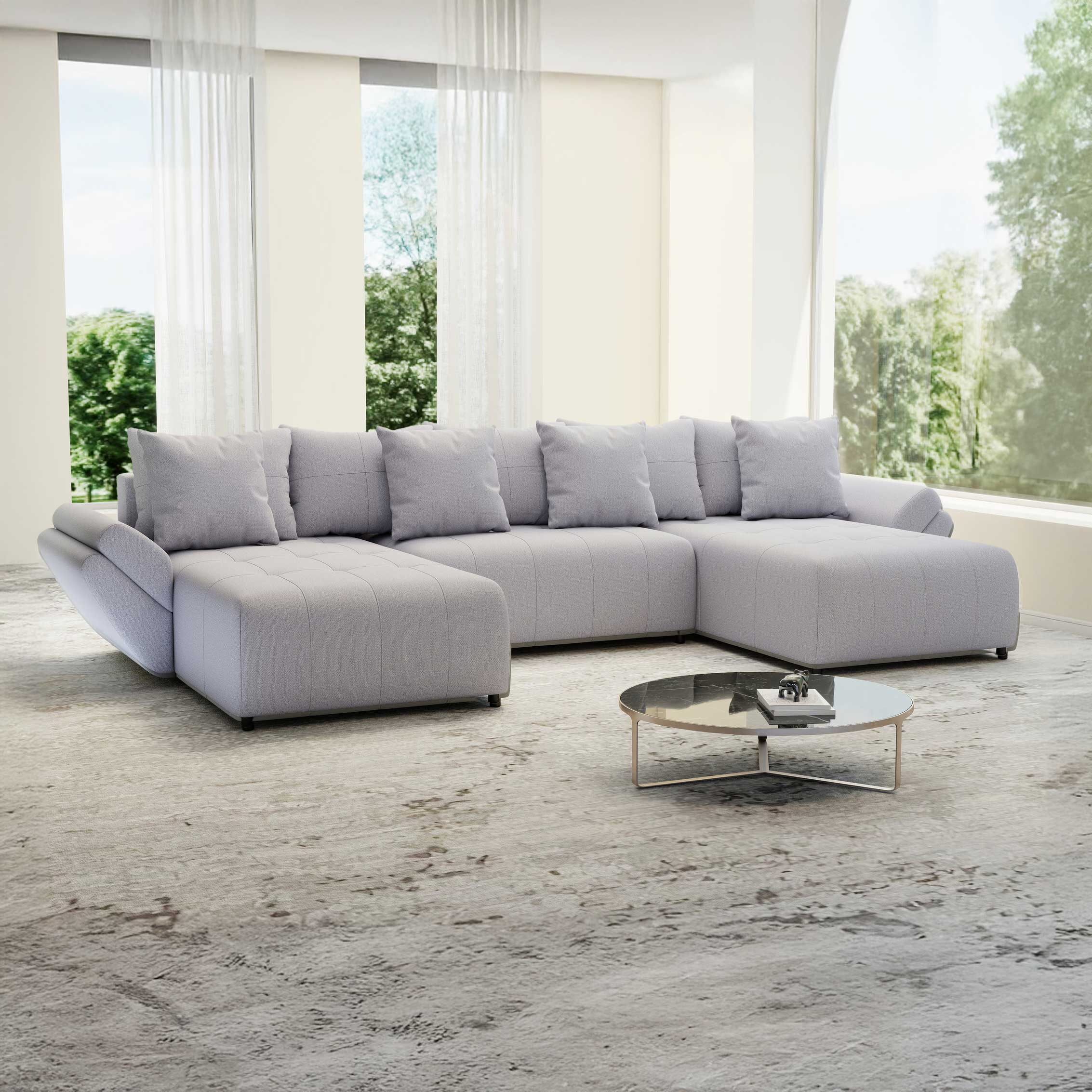 Colțar extensibil dumonde cu ladă de depozitare si sezut confortabil din spuma HR, Berlin U Enjoy Gri 380x180 cm