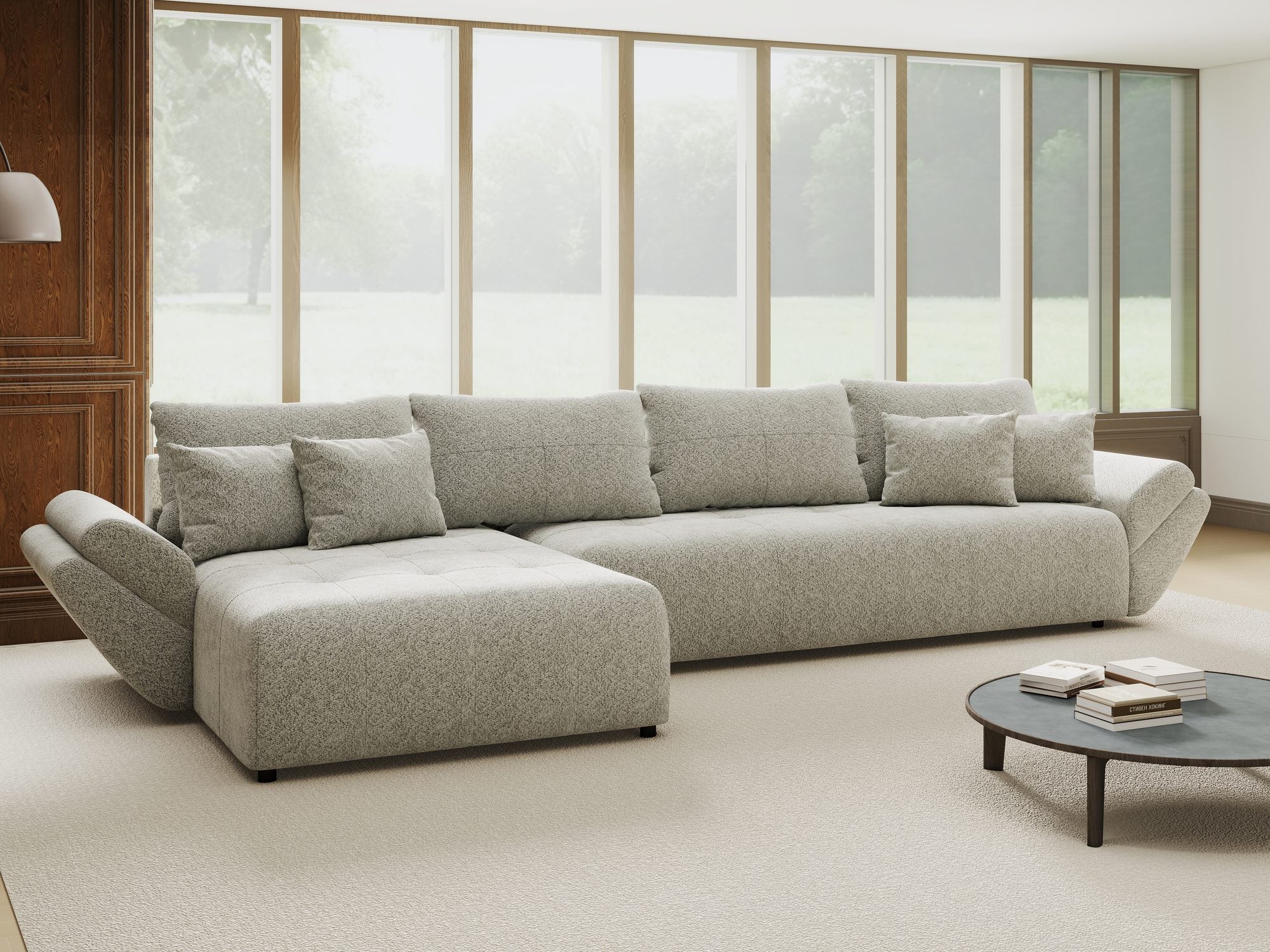 Colțar extensibil dumonde cu ladă de depozitare si sezut confortabil din spuma high-density, Berlin XL Arena Gri 15 350x185 cm
