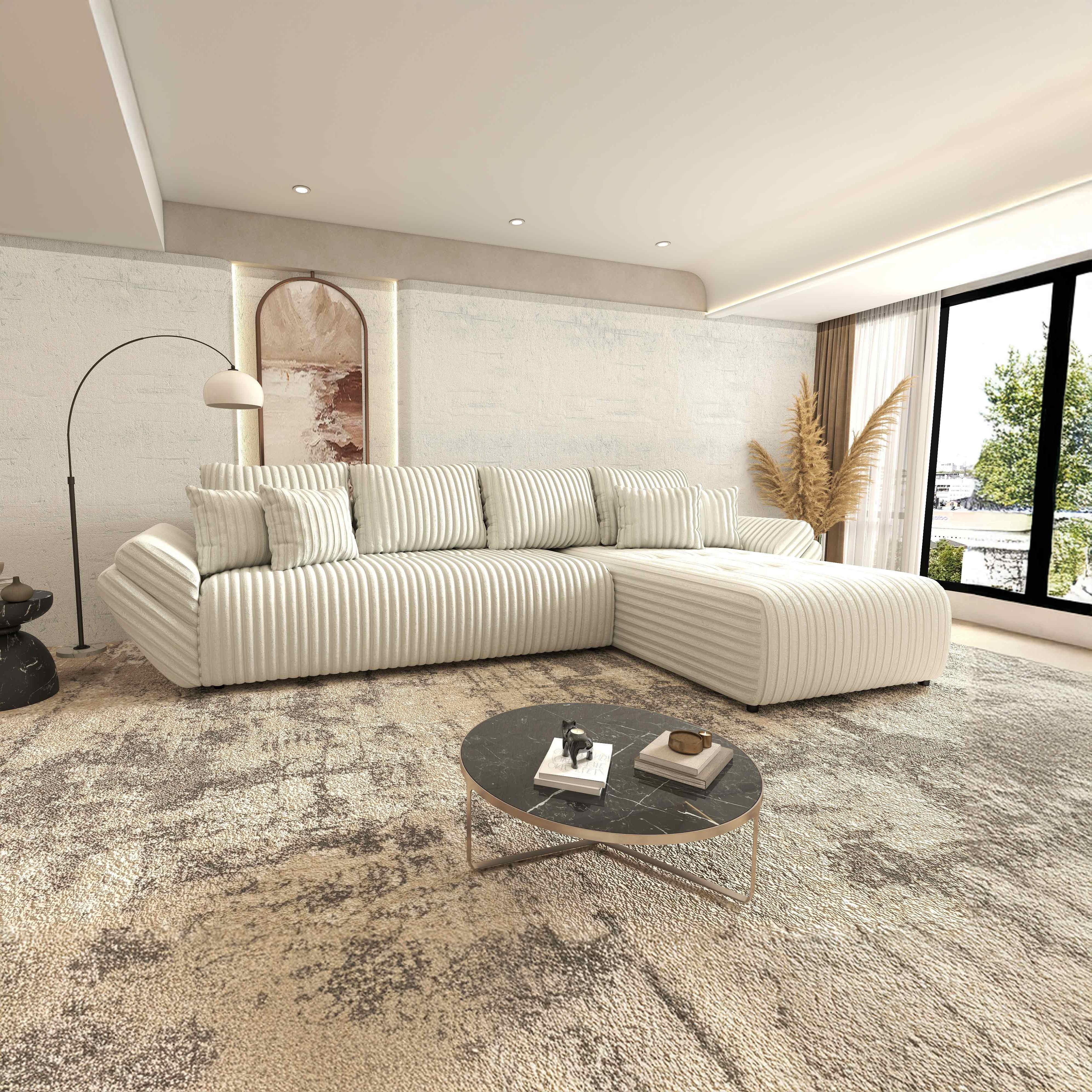 Colțar extensibil dumonde cu ladă de depozitare si sezut confortabil din spuma HR, Berlin XL Ambience Ivory II 350x185 cm