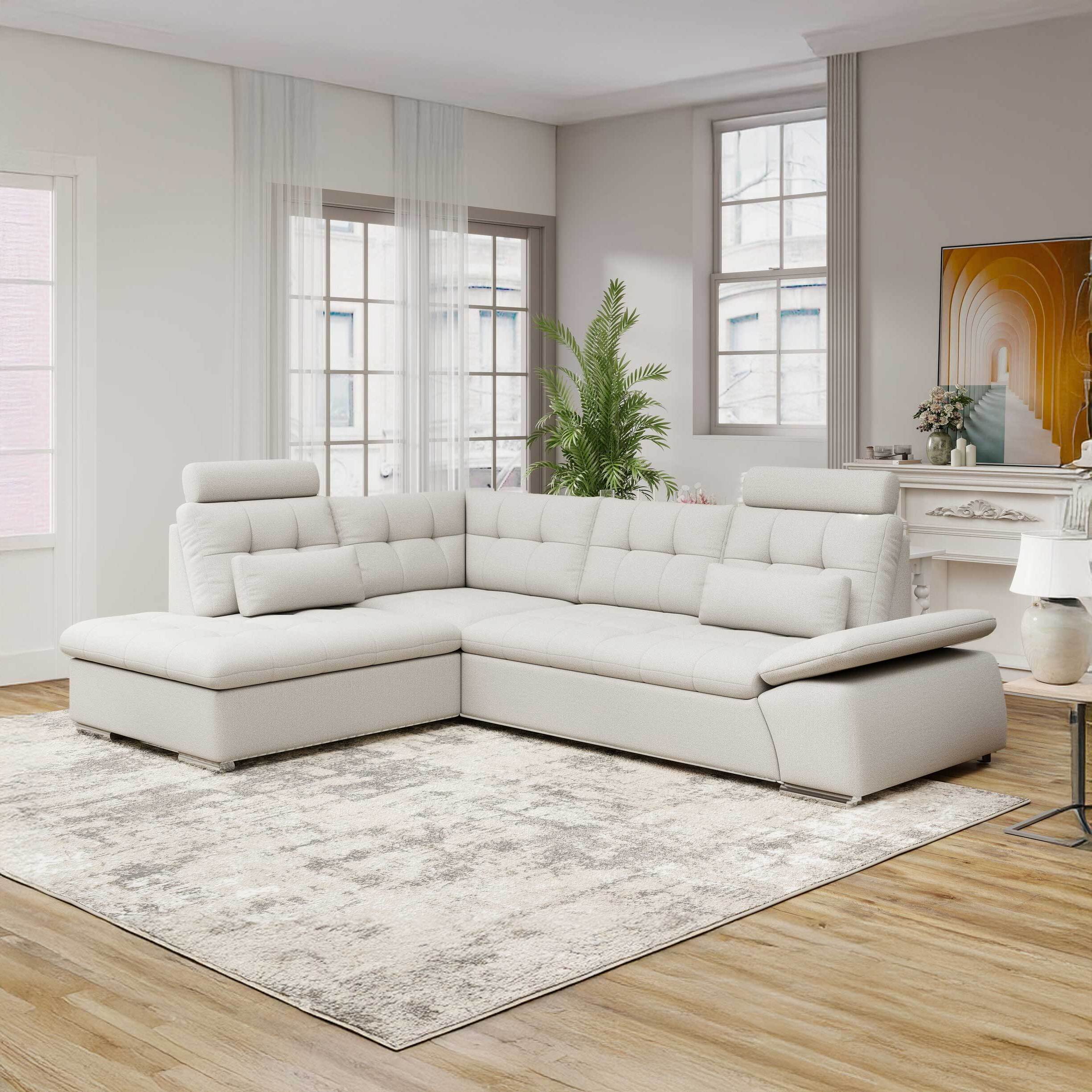 Colțar extensibil dumonde cu ladă de depozitare și șezut confortabil din spumă HR, Merkur XL Enjoy Bej 256x217 cm