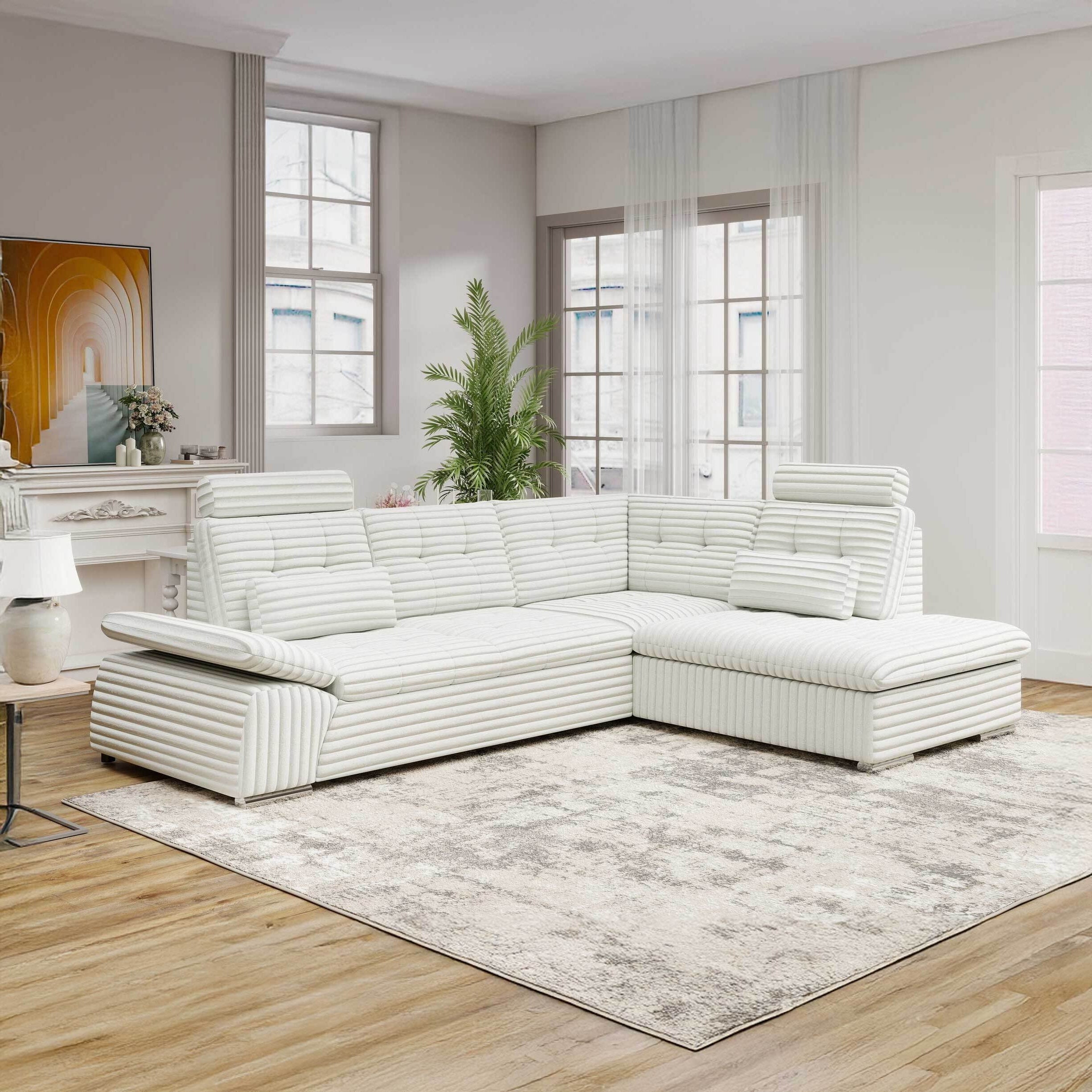 Colțar extensibil dumonde cu ladă de depozitare și șezut confortabil din spumă HR, Merkur XL Ambience Alb 256x217 cm II