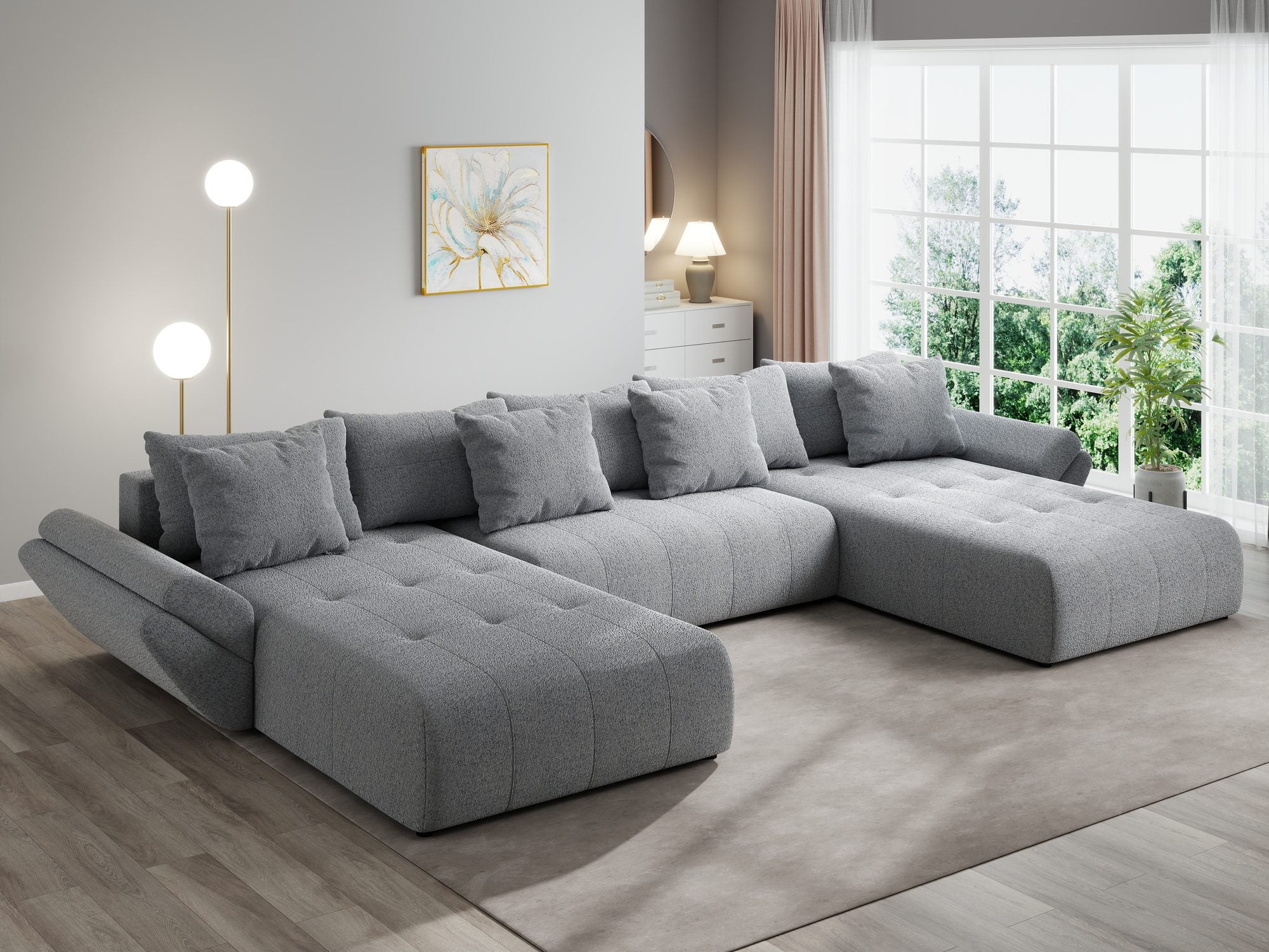 Colțar extensibil dumonde cu ladă de depozitare si sezut confortabil din spuma high-density, Berlin U Monte Gri 84 380x180 cm
