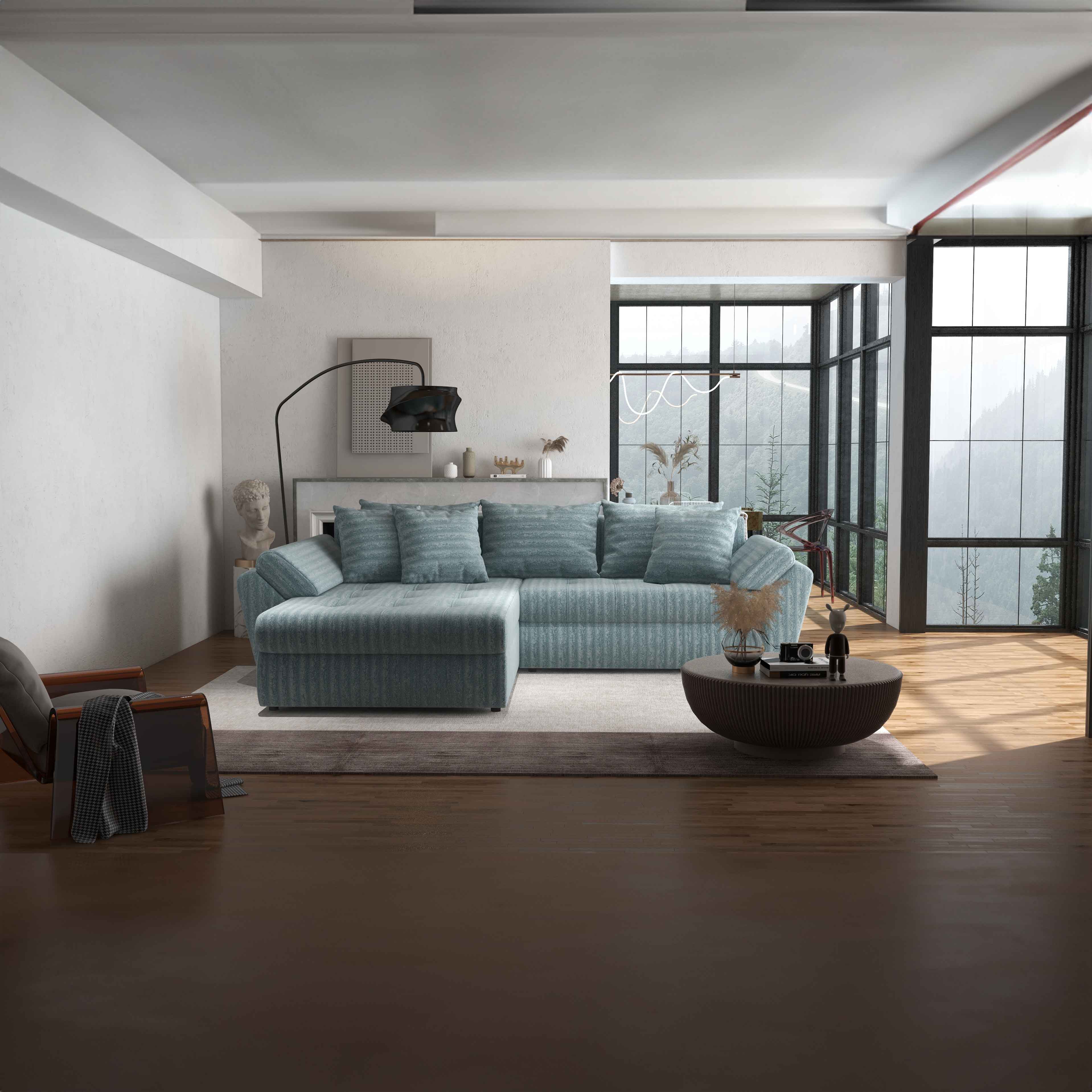 Colțar extensibil dumonde cu ladă de depozitare si sezut confortabil din spuma high-density, Loana Ambience Mint 270x185 cm