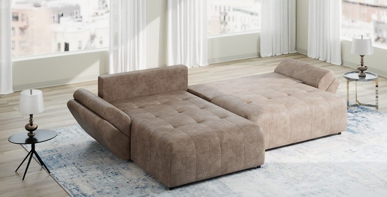 Colțar extensibil dumonde cu ladă de depozitare si sezut confortabil din spuma HR, Berlin Tobago Maro280x185 cm