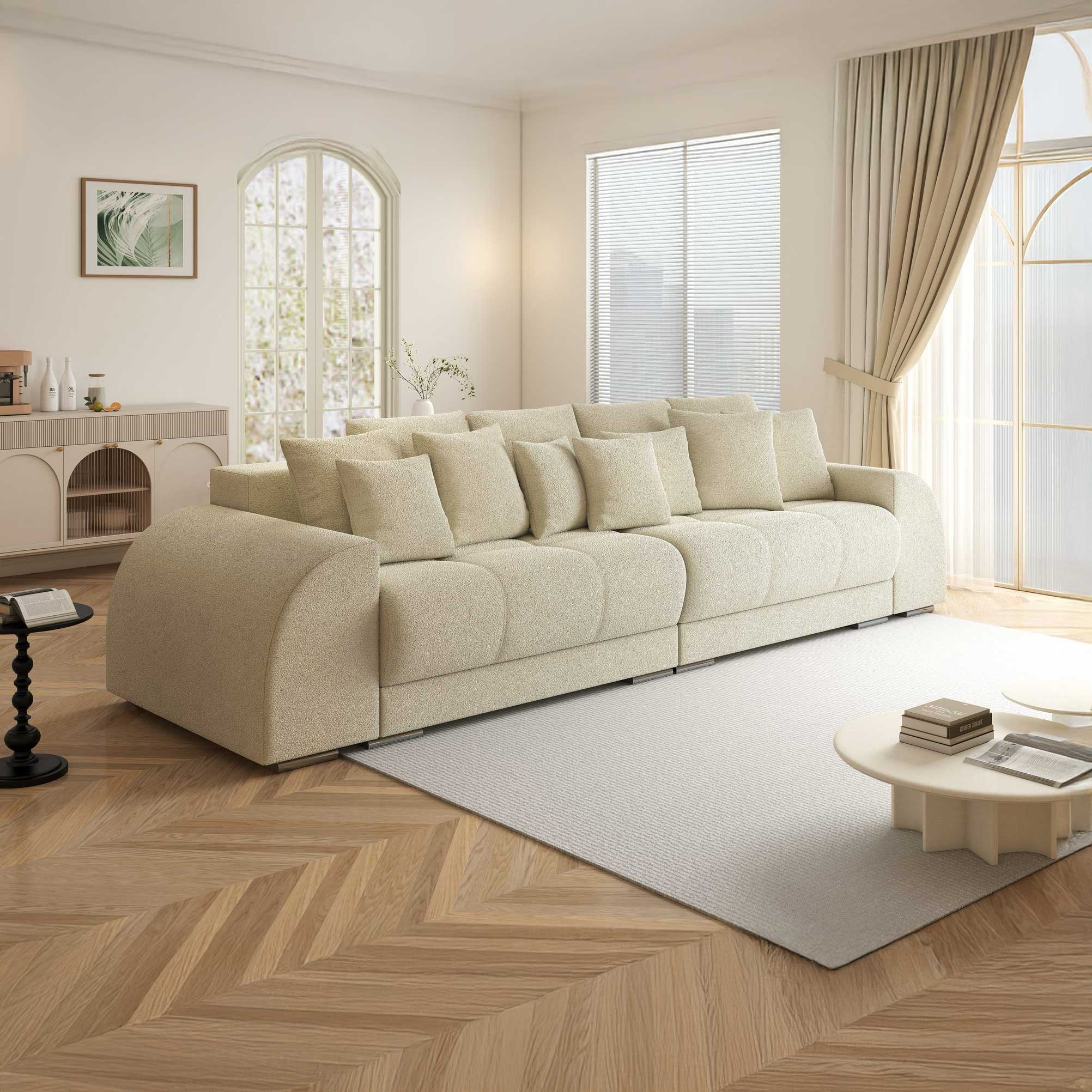 Canapea extensibilă dumonde cu 2 lăzi de depozitare si sezut confortabil din spuma high-density, Verona Quelle Bej 02 310x100 cm