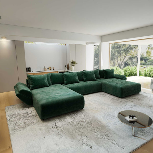 Colțar extensibil dumonde cu ladă de depozitare Berlin U Monolith Verde 400x185 cm