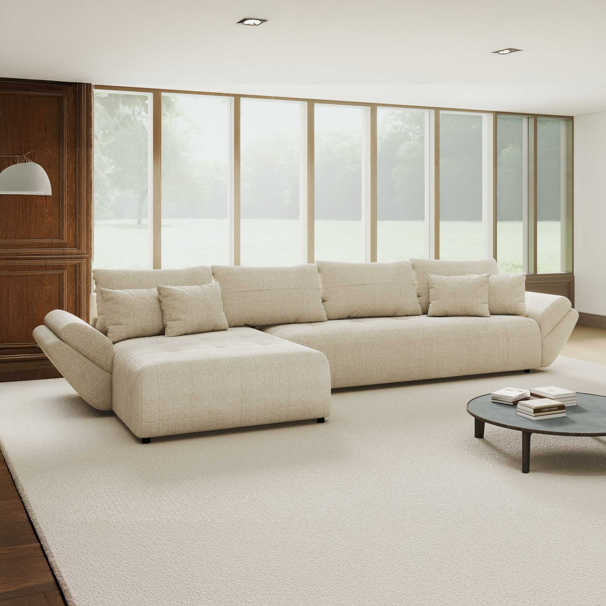 Colțar extensibil dumonde cu ladă de depozitare si sezut confortabil din spuma high-density, Berlin XL Cremona Gri 2 350x185 cm