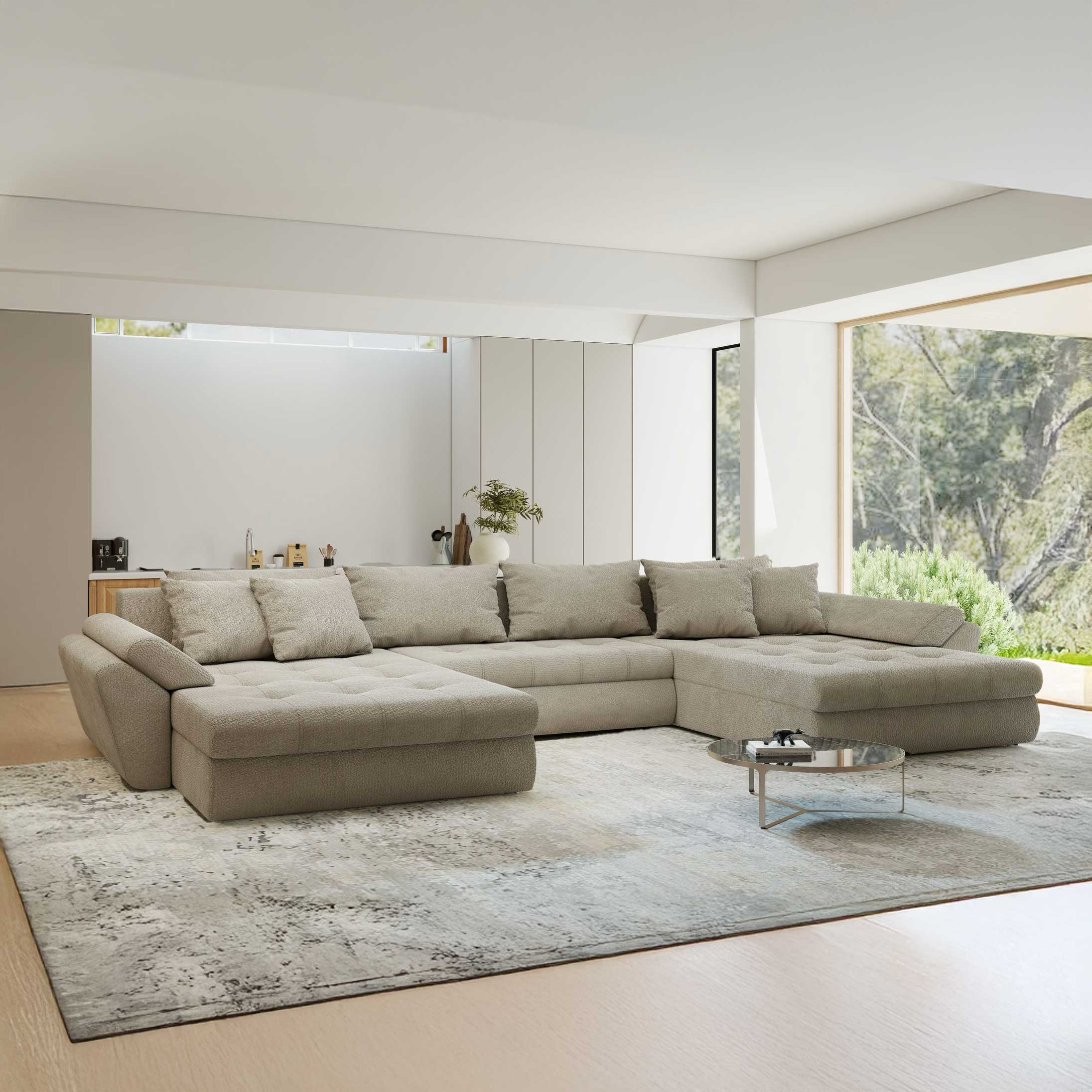 Colțar extensibil dumonde cu ladă de depozitare si sezut confortabil din spuma high-density, Loana U Vibe Bej 06 355x185 cm