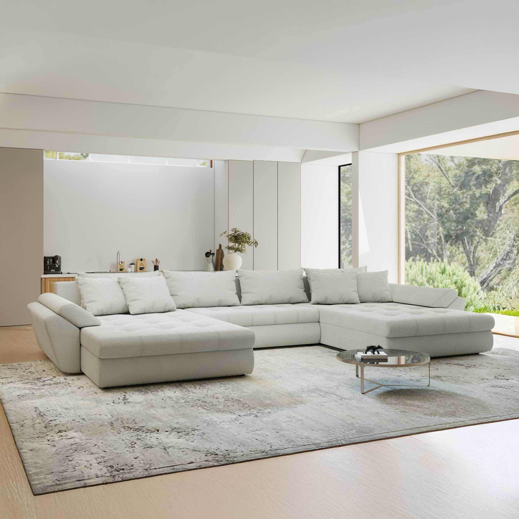 Colțar extensibil dumonde cu ladă de depozitare si sezut confortabil din spuma high-density, Loana U Vibe Bej 03 355x185 cm