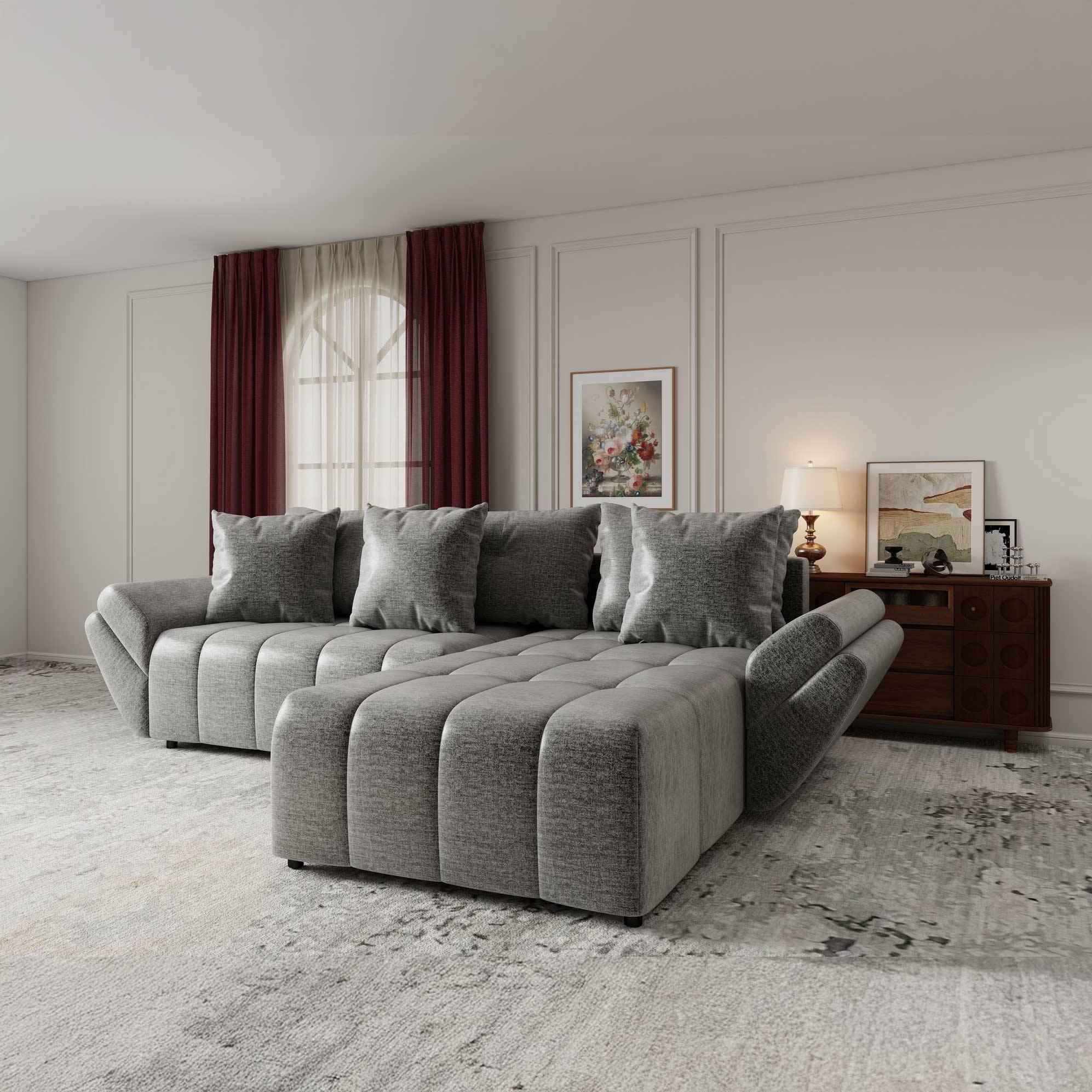 Colțar extensibil dumonde cu ladă de depozitare si sezut confortabil din spuma high-density, Berlin Monolith Gri 85 II 280x185 cm