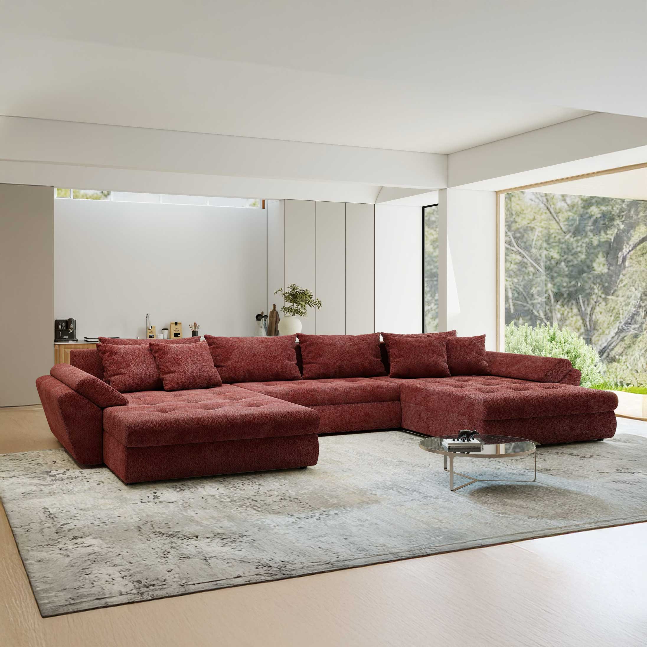 Colțar extensibil dumonde cu ladă de depozitare si sezut confortabil din spuma high-density, Loana U Vibe Rosu 58 355x185 cm