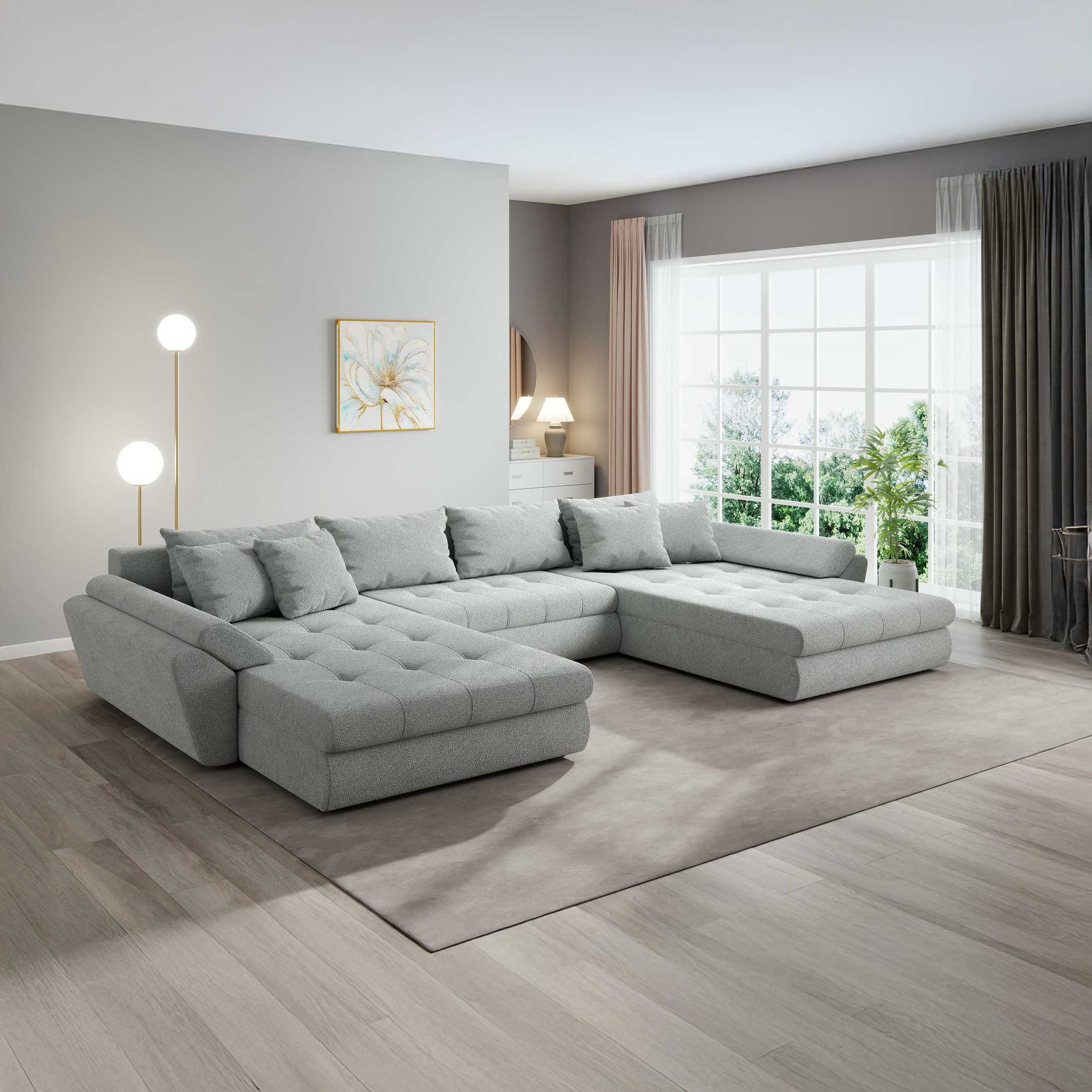 Colțar extensibil dumonde cu ladă de depozitare si sezut confortabil din spuma high-density, Loana U Quelle Gri 83 355x185 cm