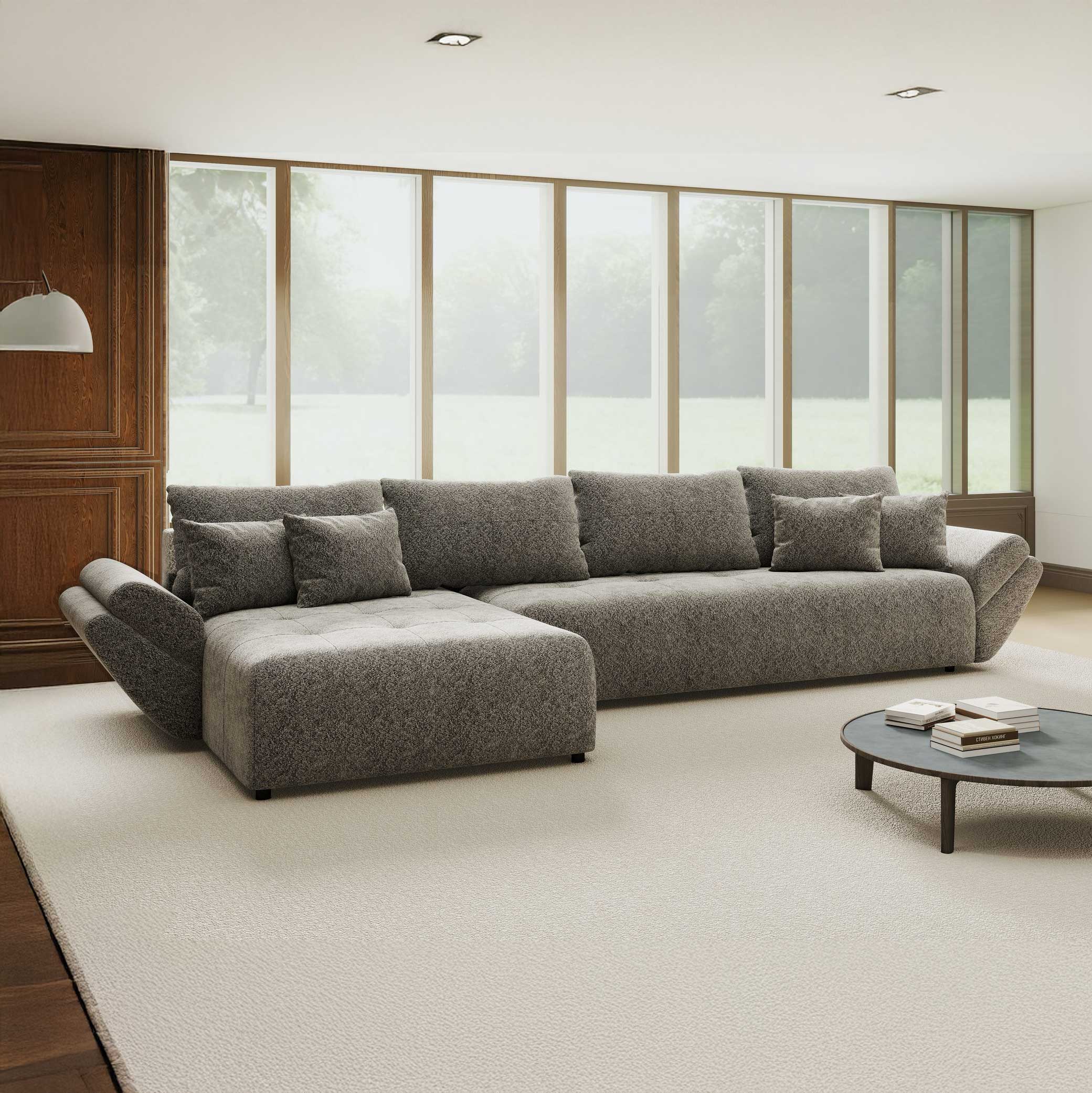 Colțar extensibil dumonde cu ladă de depozitare si sezut confortabil din spuma high-density, Berlin XL Arena Gri Grafit 18 350x185 cm