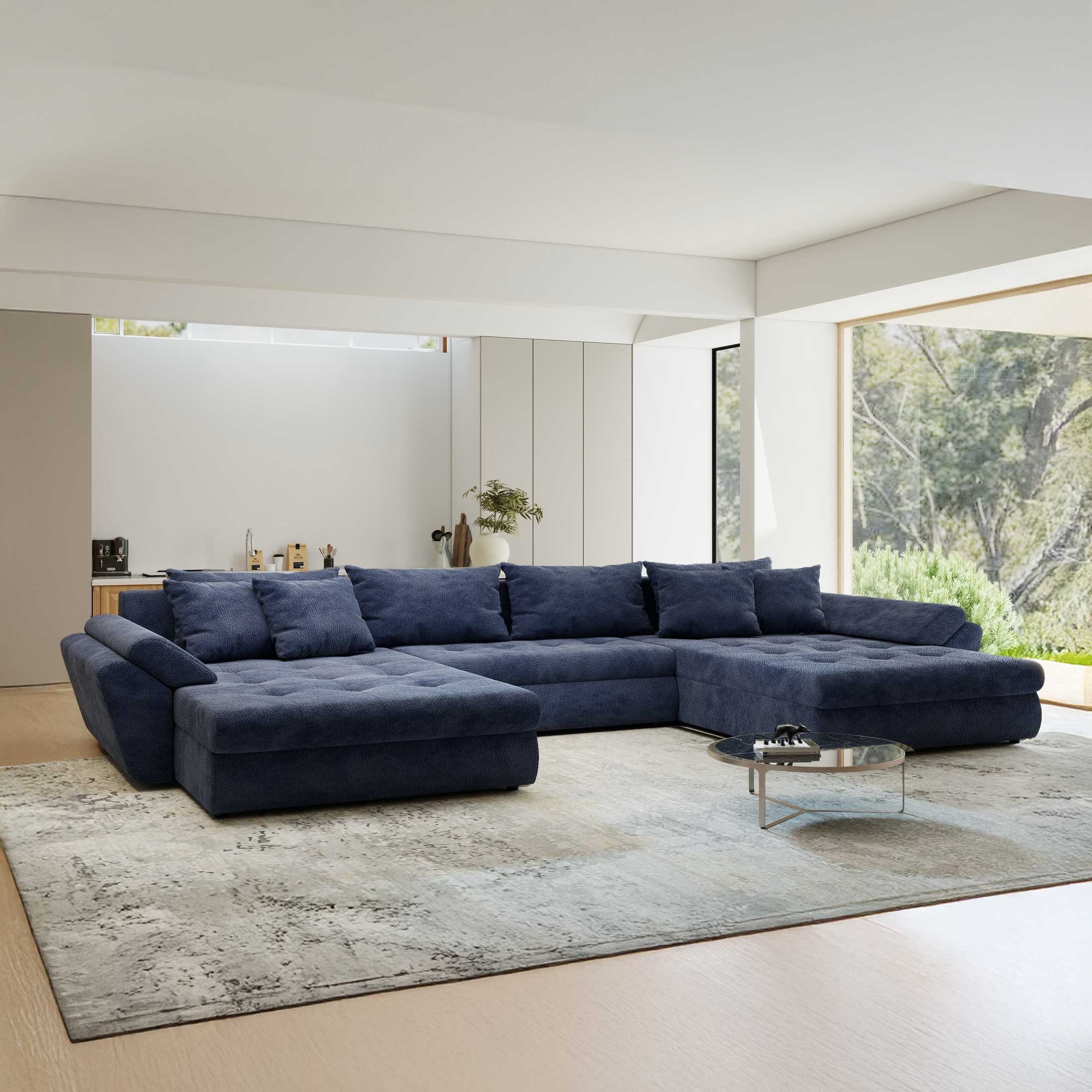 Colțar extensibil dumonde cu ladă de depozitare si sezut confortabil din spuma high-density, Loana U Vibe Albastru 79 355x185 cm