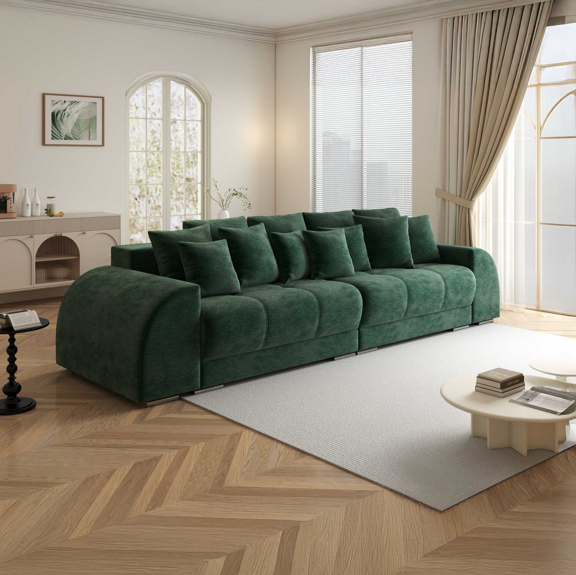 Canapea extensibilă dumonde cu 2 lăzi de depozitare si sezut confortabil din spuma high-density, Verona Monolith Verde 37 310x100 cm