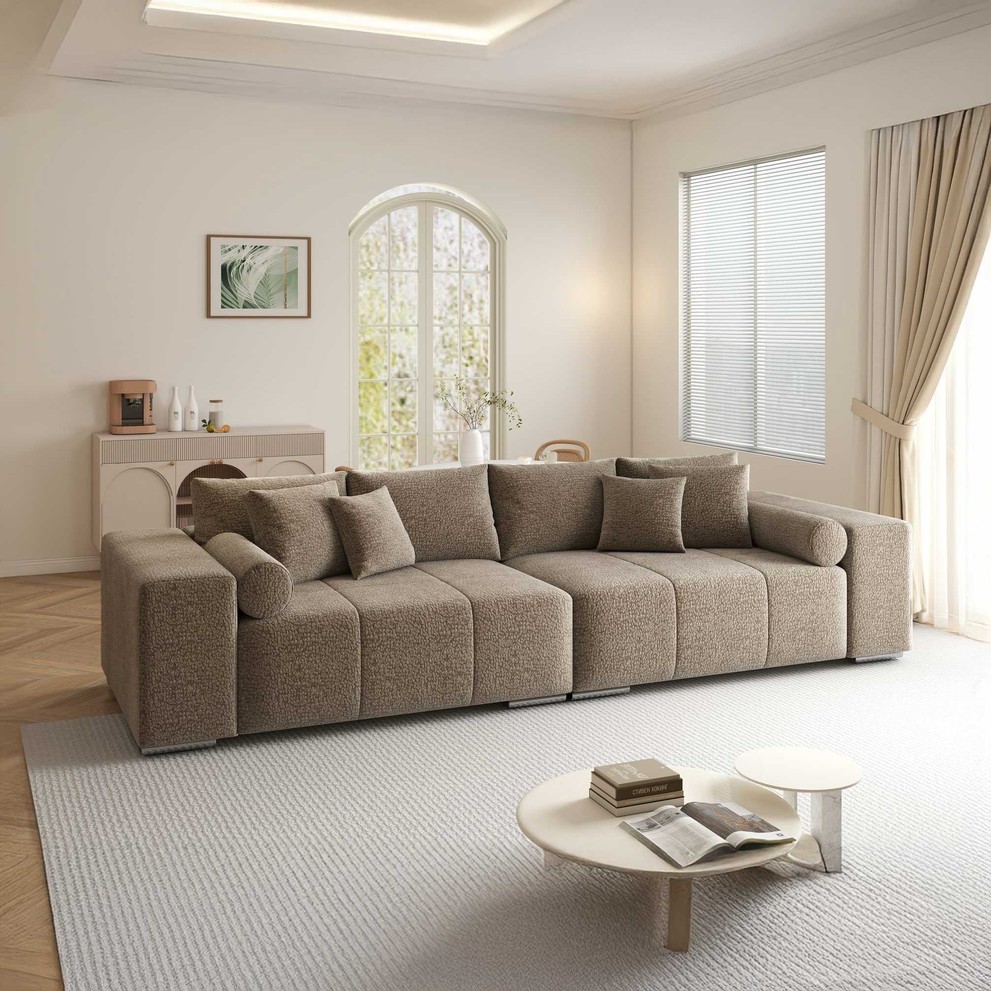 Canapea extensibilă dumonde cu ladă de depozitare si sezut confortabil din spuma high-density, Marbela XXL Jaguar Maro Cappuccino 8 290x100 cm