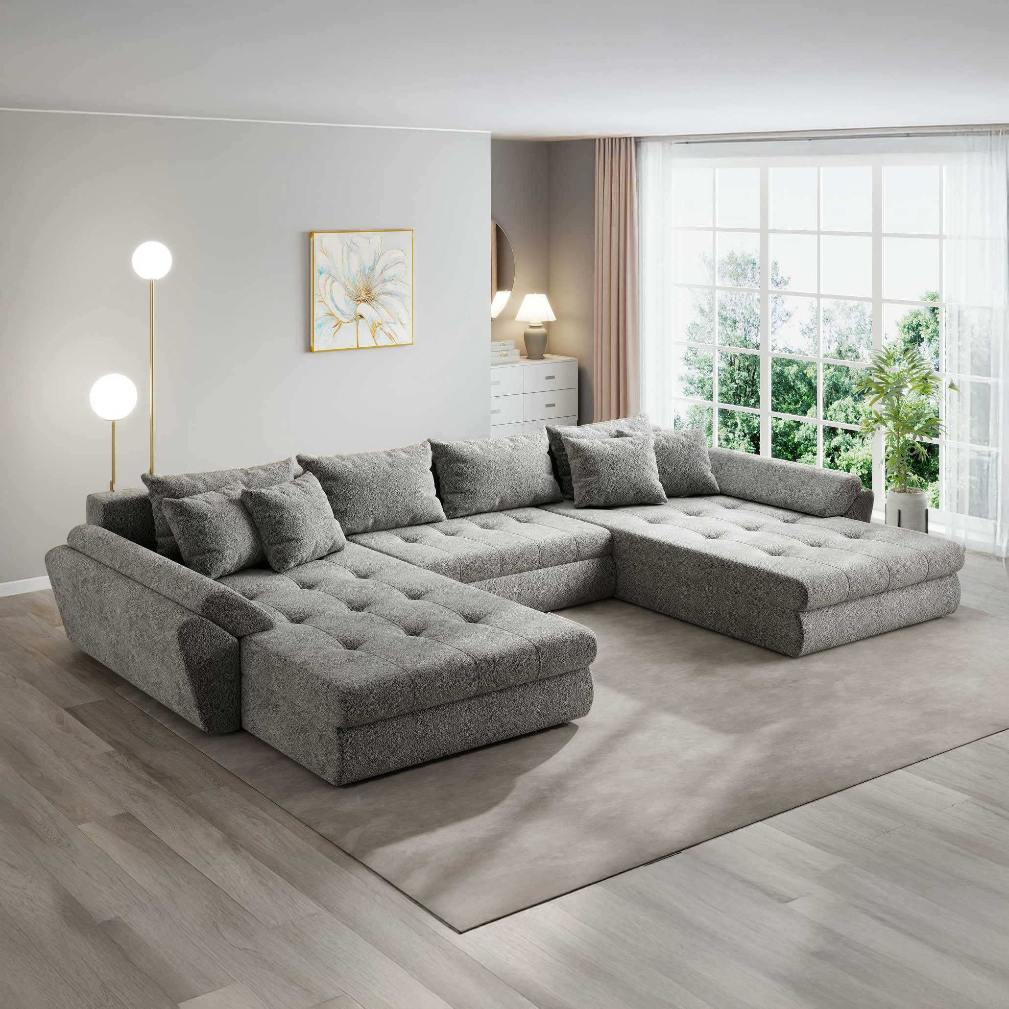 Colțar extensibil dumonde cu ladă de depozitare si sezut confortabil din spuma high-density, Loana U Arena Gri Grafit 18 355x185 cm