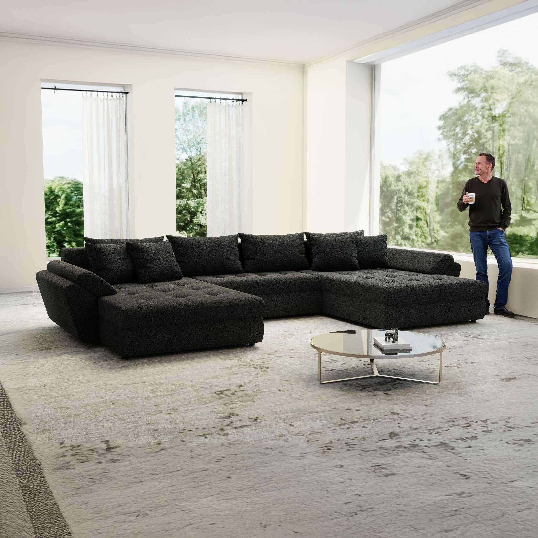 Colțar extensibil dumonde cu ladă de depozitare si sezut confortabil din spuma high-density, Loana U Monte Negru 99 355x185 cm