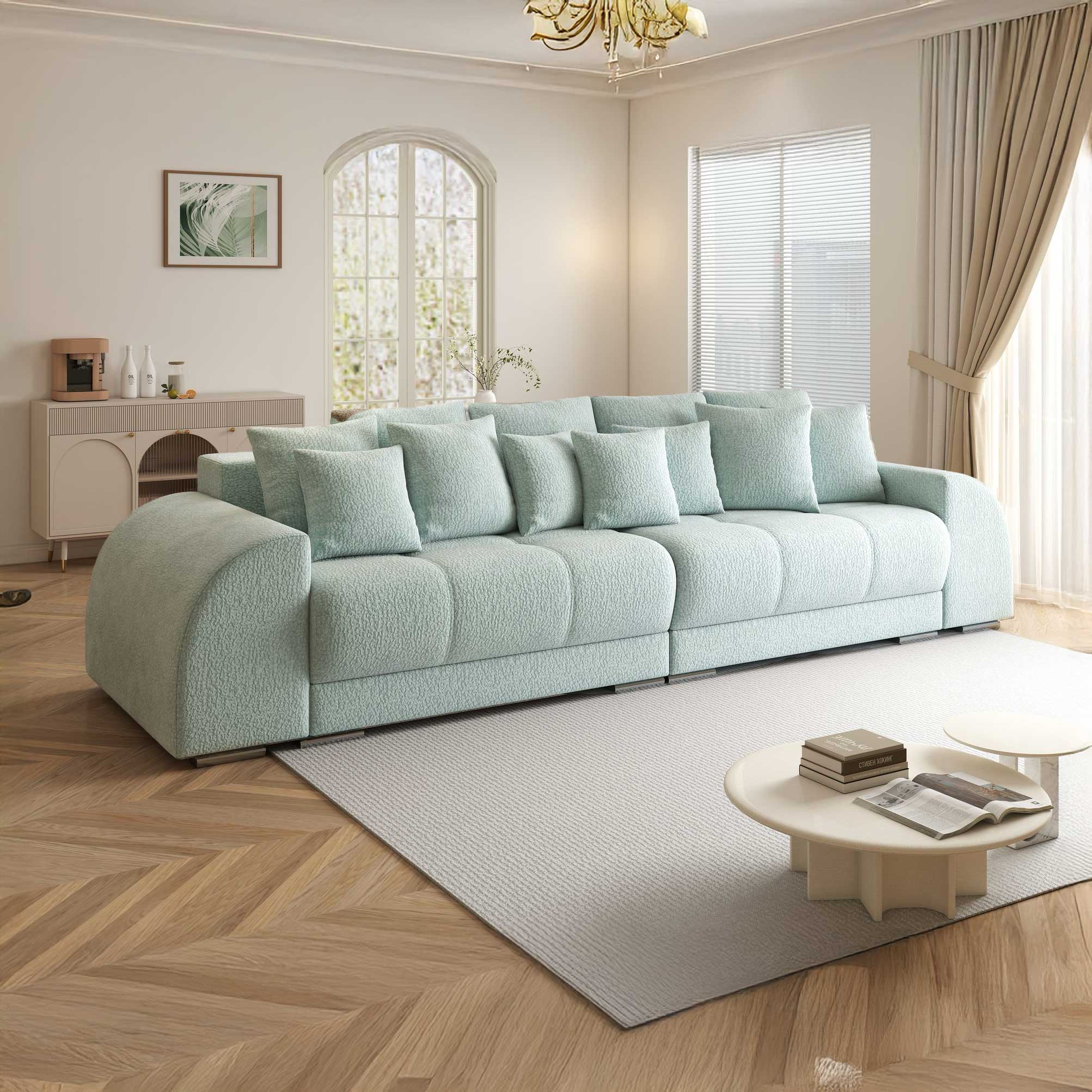 Canapea extensibilă dumonde cu 2 lăzi de depozitare si sezut confortabil din spuma high-density, Verona Jaguar Verde Mint 16 310x100 cm