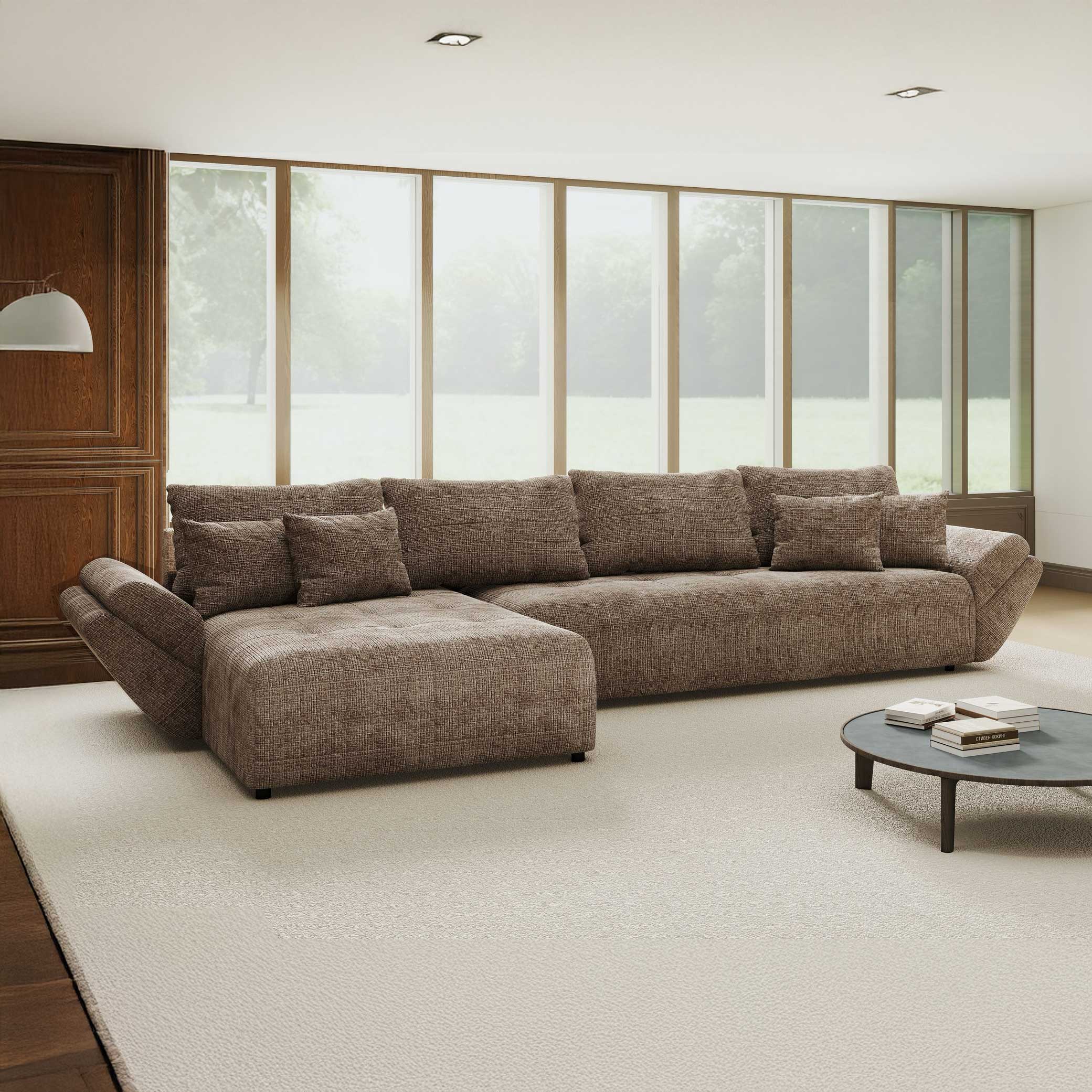 Colțar extensibil dumonde cu ladă de depozitare si sezut confortabil din spuma high-density, Berlin XL Cremona Maro-bej 24 350x185 cm