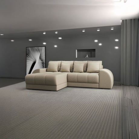 Colțar extensibil dumonde cu ladă de depozitare si sezut confortabil din spuma HR, Verona Enjoy Beige 290x185 cm Fabrica
