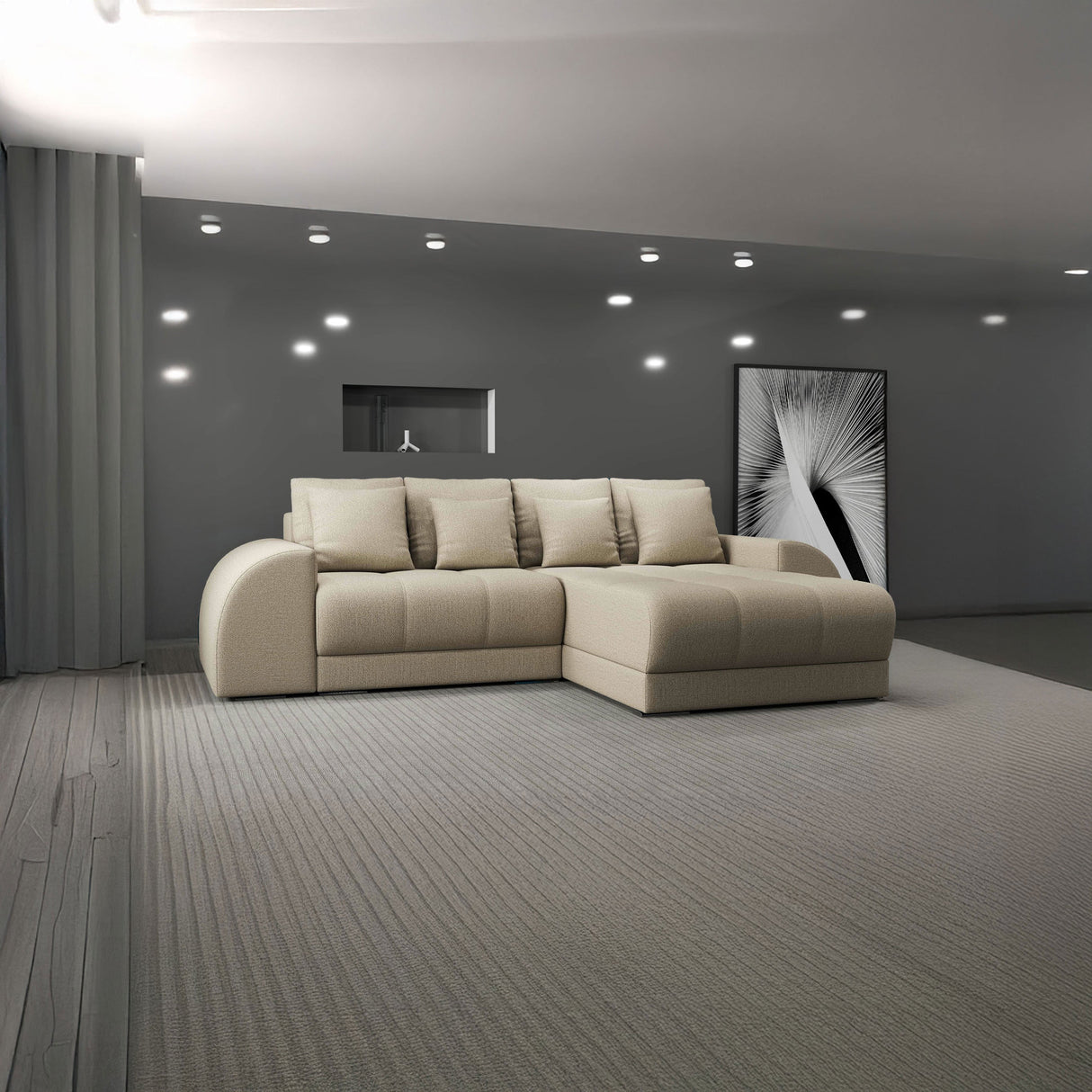 Colțar extensibil dumonde cu ladă de depozitare si sezut confortabil din spuma HR, Verona Enjoy Beige II 290x185 cm Fabrica