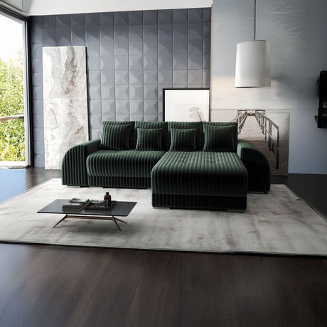 Colțar extensibil dumonde cu ladă de depozitare si sezut confortabil din spuma HR, Verona Ambience Verde II 290x185 cm Fabrica