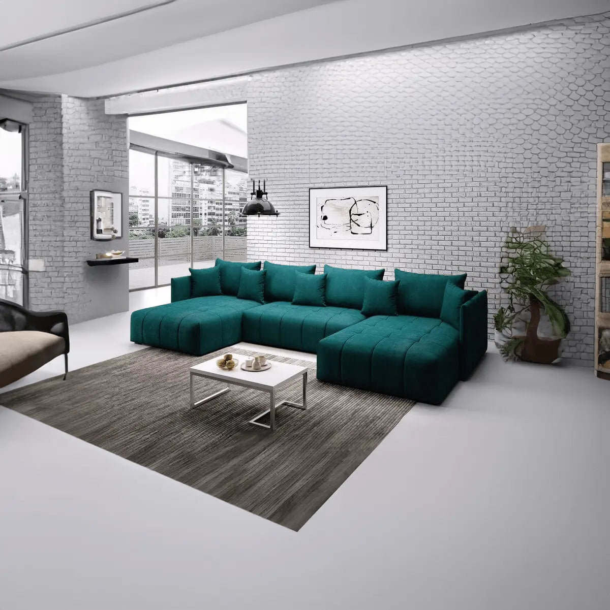 Colțar extensibil dumonde cu ladă de depozitare si sezut confortabil din spuma HR, Malta U Verde Petrol 340x185 cm Fabrica