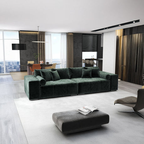 Canapea extensibilă dumonde cu ladă de depozitare si sezut confortabil din spuma HR, Marbela Euphoria Green XXL 295x100 cm fabrica