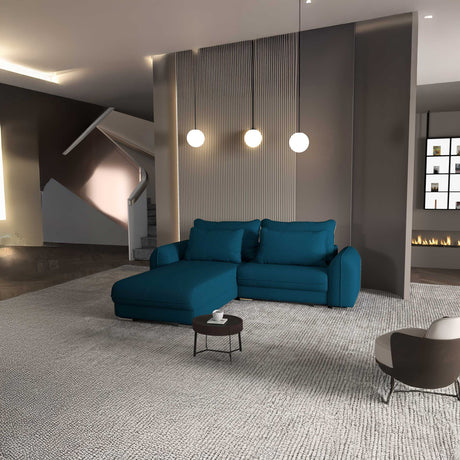 Colțar extensibil dumonde cu ladă de depozitare si sezut confortabil din spuma HR, Denver Enjoy Verde Petrol 275x185 cm Fabrica