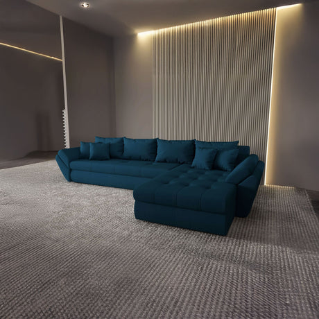 Colțar extensibil dumonde cu ladă de depozitare si sezut confortabil din spuma HR, Loana XL Enjoy Verde Petrol II 335x185 cm Fabrica