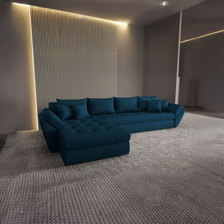 Colțar extensibil dumonde cu ladă de depozitare si sezut confortabil din spuma HR, Loana XL Enjoy Verde Petrol 335x185 cm Fabrica