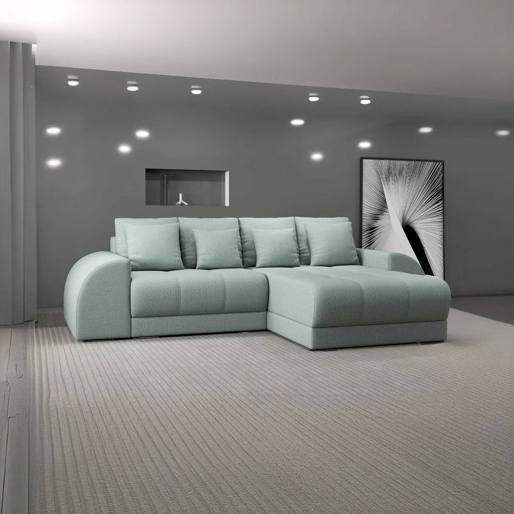 Colțar extensibil dumonde cu ladă de depozitare si sezut confortabil din spuma HR, Verona Enjoy Mint II 290x185 cm