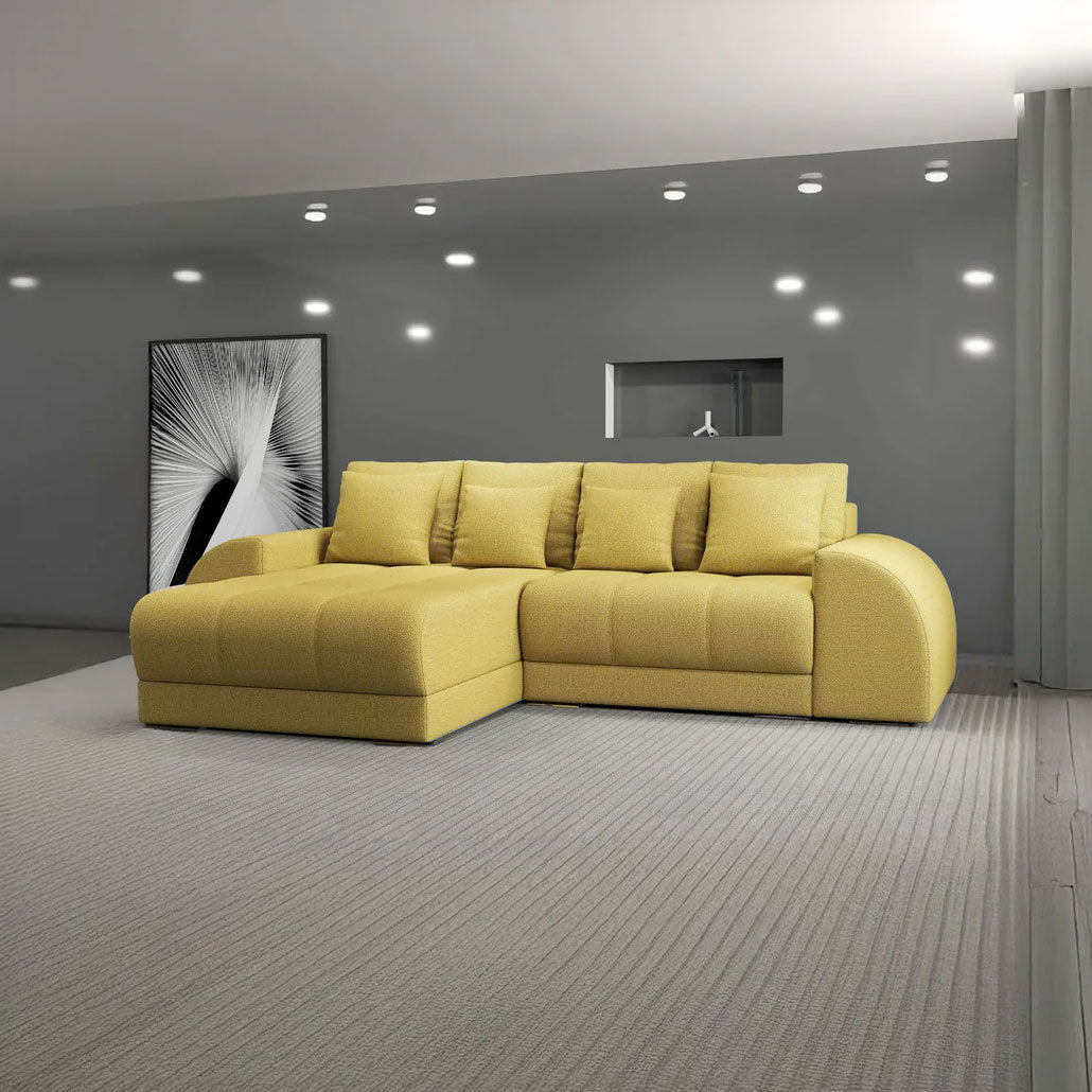 Colțar extensibil dumonde cu ladă de depozitare si sezut confortabil din spuma HR, Verona Enjoy Melon 290x185 cm