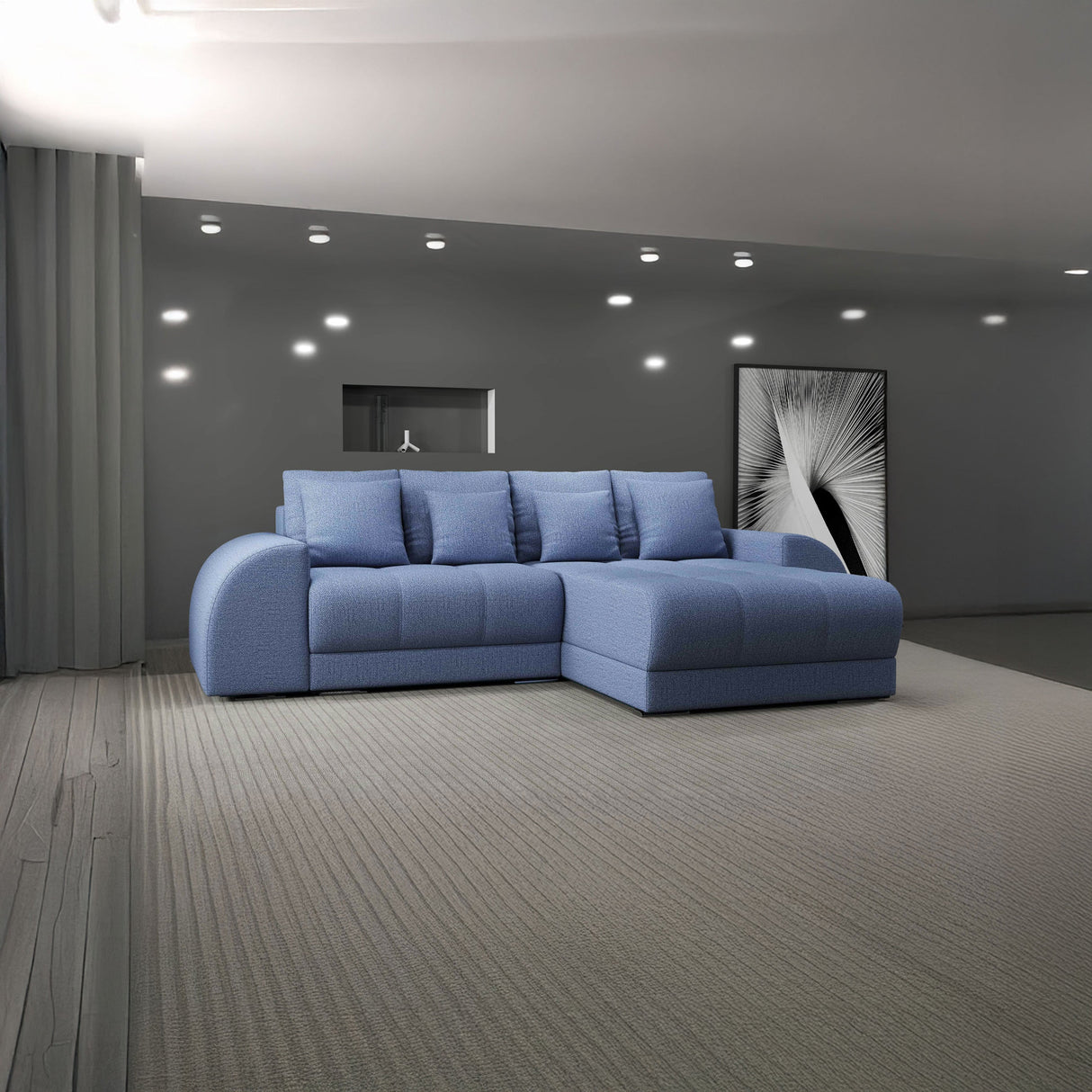 Colțar extensibil dumonde cu ladă de depozitare si sezut confortabil din spuma HR, Verona Enjoy Albastru II 290x185 cm Fabrica