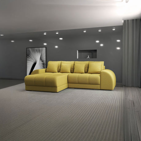 Colțar extensibil dumonde cu ladă de depozitare si sezut confortabil din spuma HR, Verona Enjoy Melon 290x185 cm Fabrica