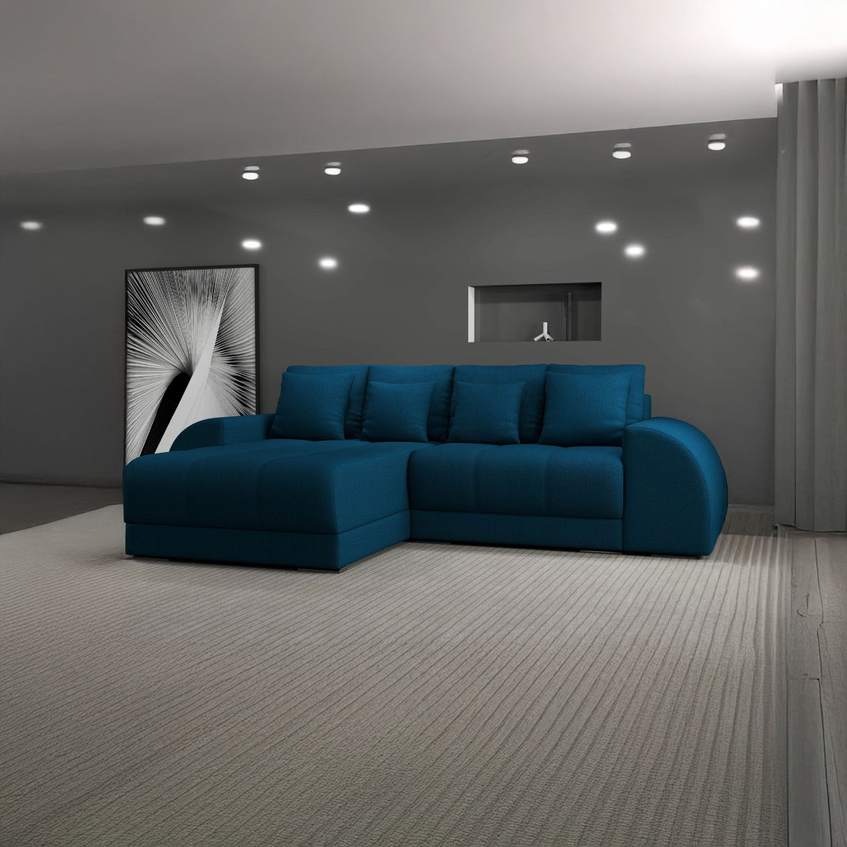 Colțar extensibil dumonde cu ladă de depozitare si sezut confortabil din spuma HR, Verona Enjoy Verde Petrol 290x185 cm Fabrica