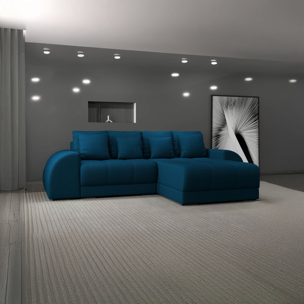 Colțar extensibil dumonde cu ladă de depozitare si sezut confortabil din spuma HR, Verona Enjoy Verde Petrol II 290x185 cm Fabrica