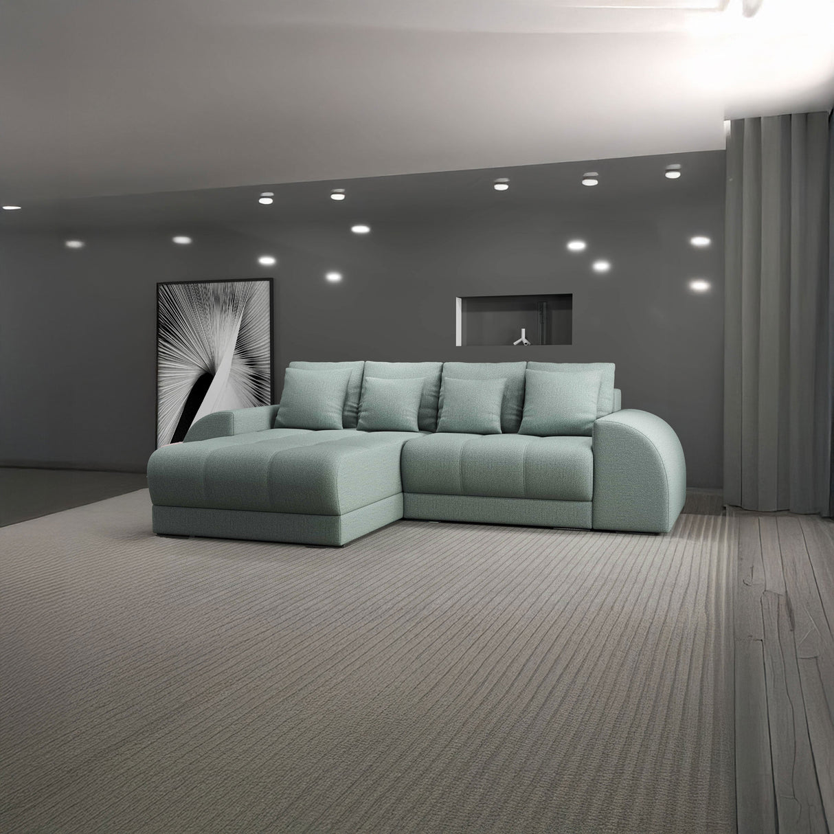 Colțar extensibil dumonde cu ladă de depozitare si sezut confortabil din spuma HR, Verona Enjoy Mint 290x185 cm Fabrica