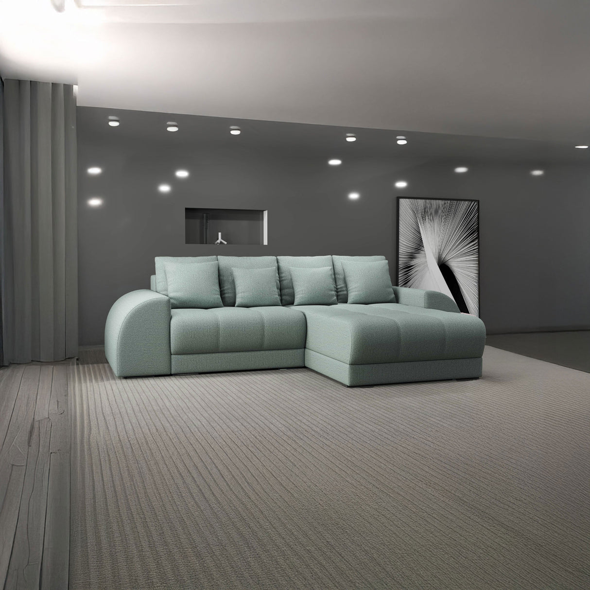 Colțar extensibil dumonde cu ladă de depozitare si sezut confortabil din spuma HR, Verona Enjoy Mint II 290x185 cm Fabrica