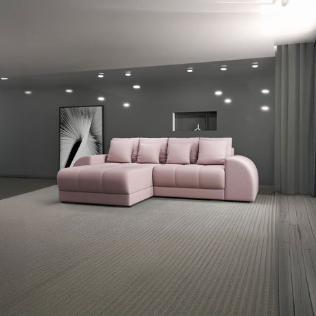 Colțar extensibil dumonde cu ladă de depozitare si sezut confortabil din spuma HR, Verona Enjoy Roz 290x185 cm Fabrica