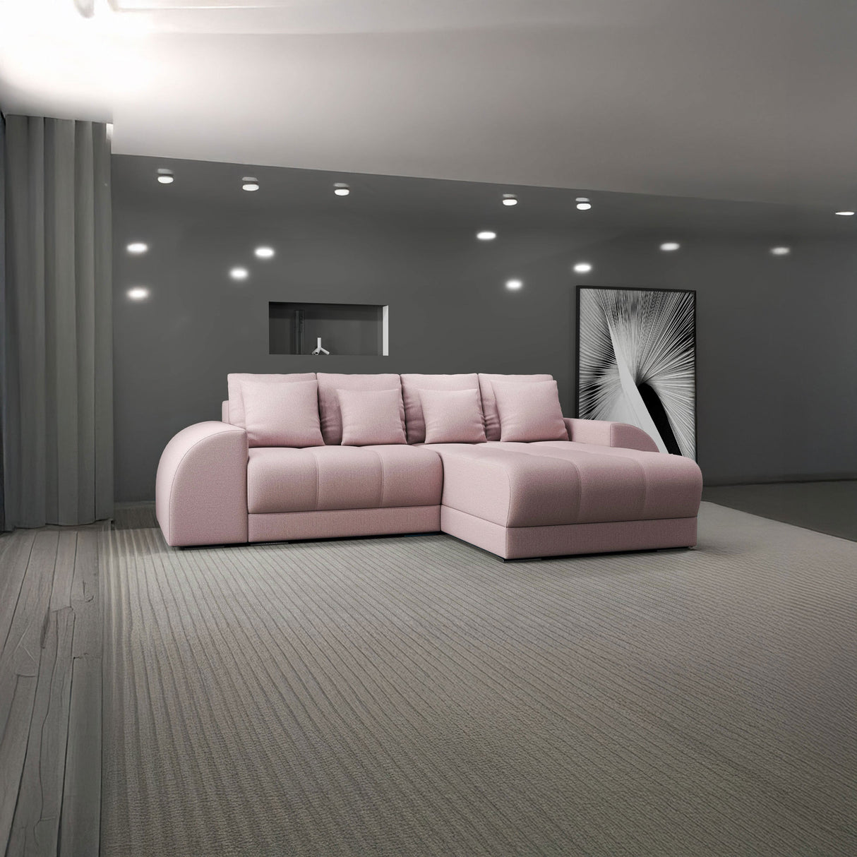 Colțar extensibil dumonde cu ladă de depozitare si sezut confortabil din spuma HR, Verona Enjoy Roz II 290x185 cm Fabrica