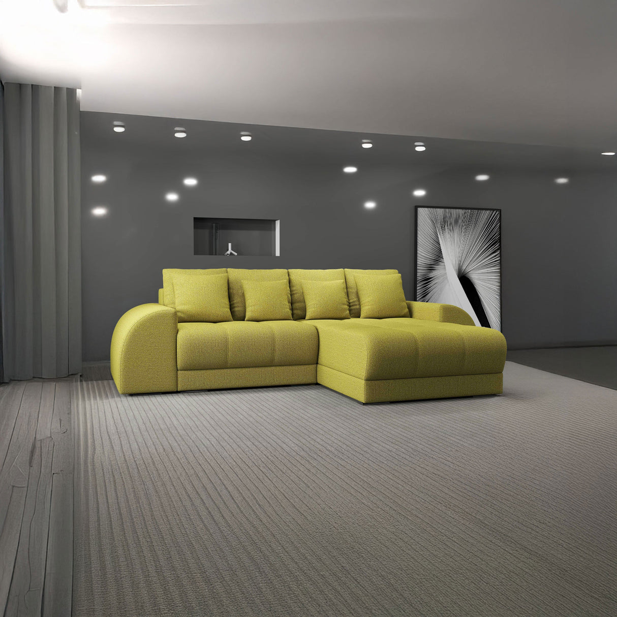 Colțar extensibil dumonde cu ladă de depozitare si sezut confortabil din spuma HR, Verona Enjoy Verde II 290x185 cm Fabrica